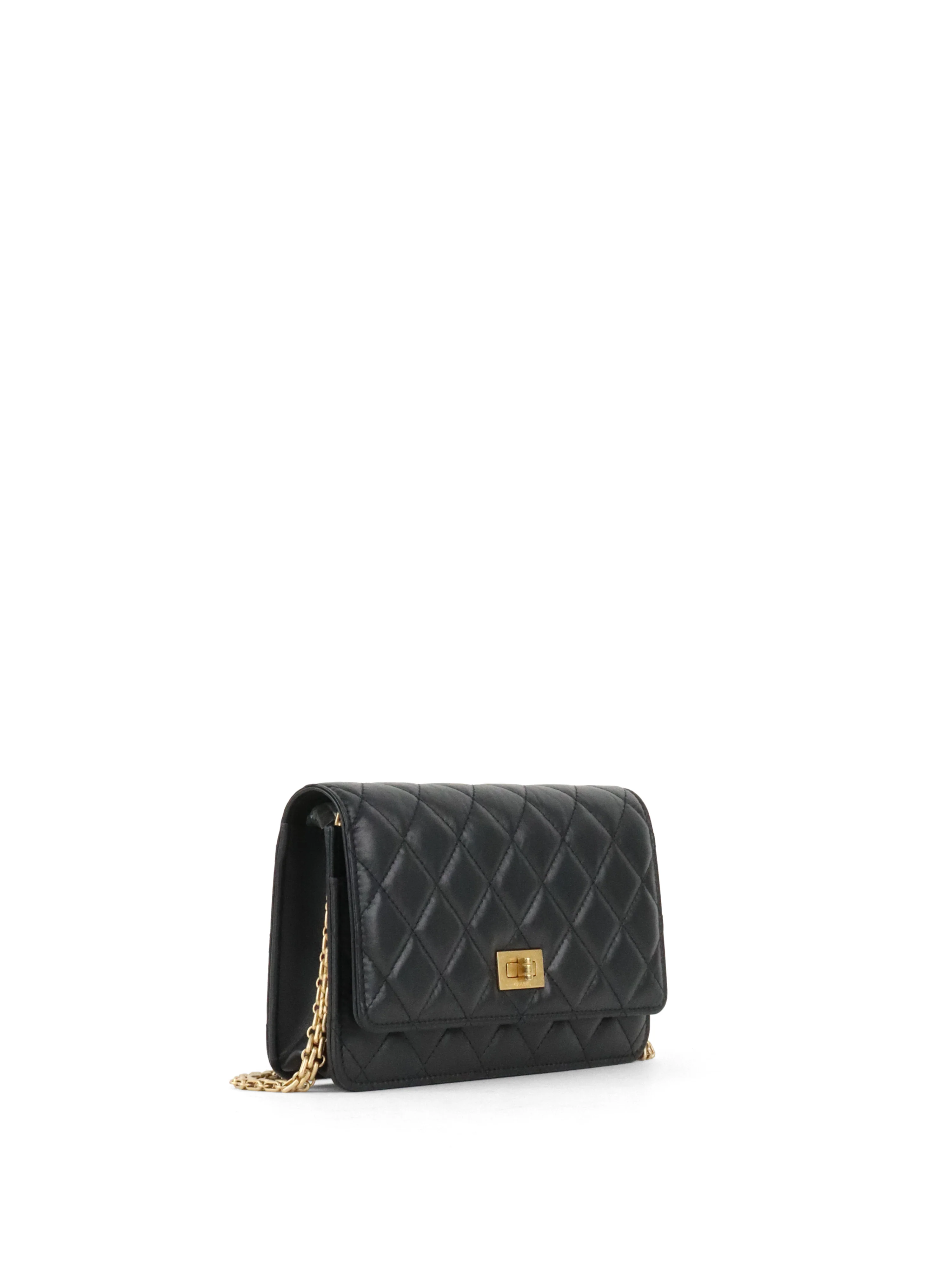 Chanel Black Aged Calfskin 2.55 Wallet On Chain