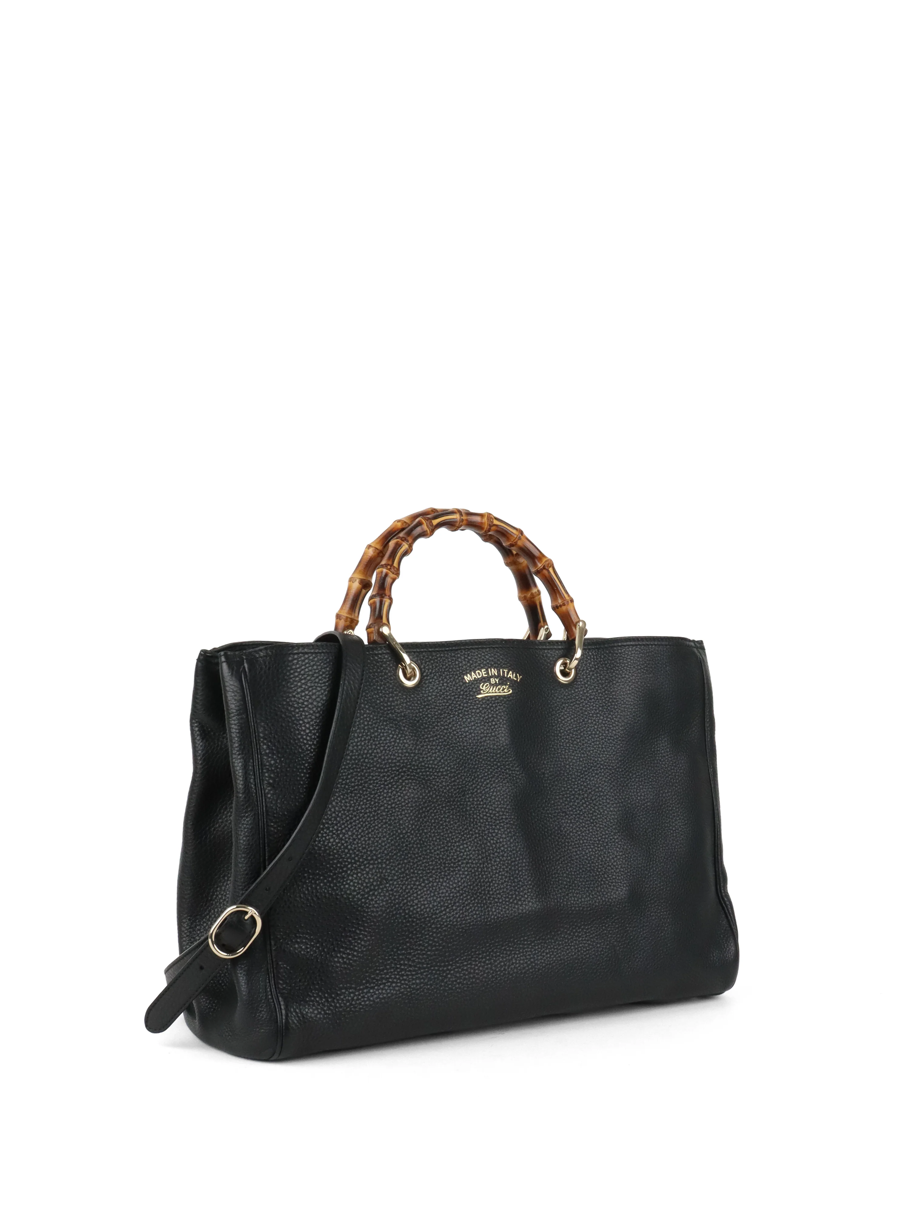 Gucci Bamboo Handle Large Black Leather Shopper Tote
