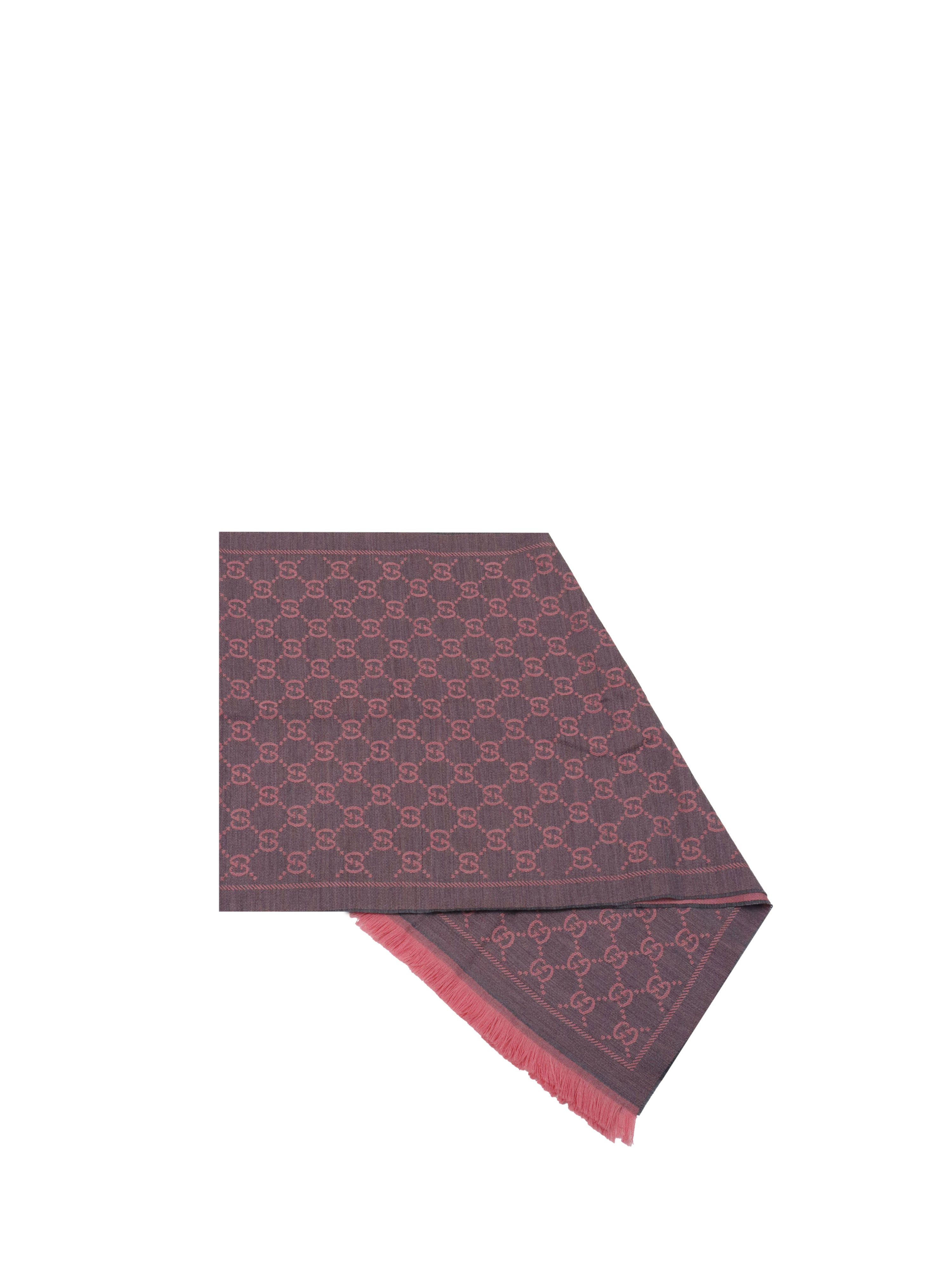 Gucci Grey  Pink GG Supreme Jacquard Scarf.