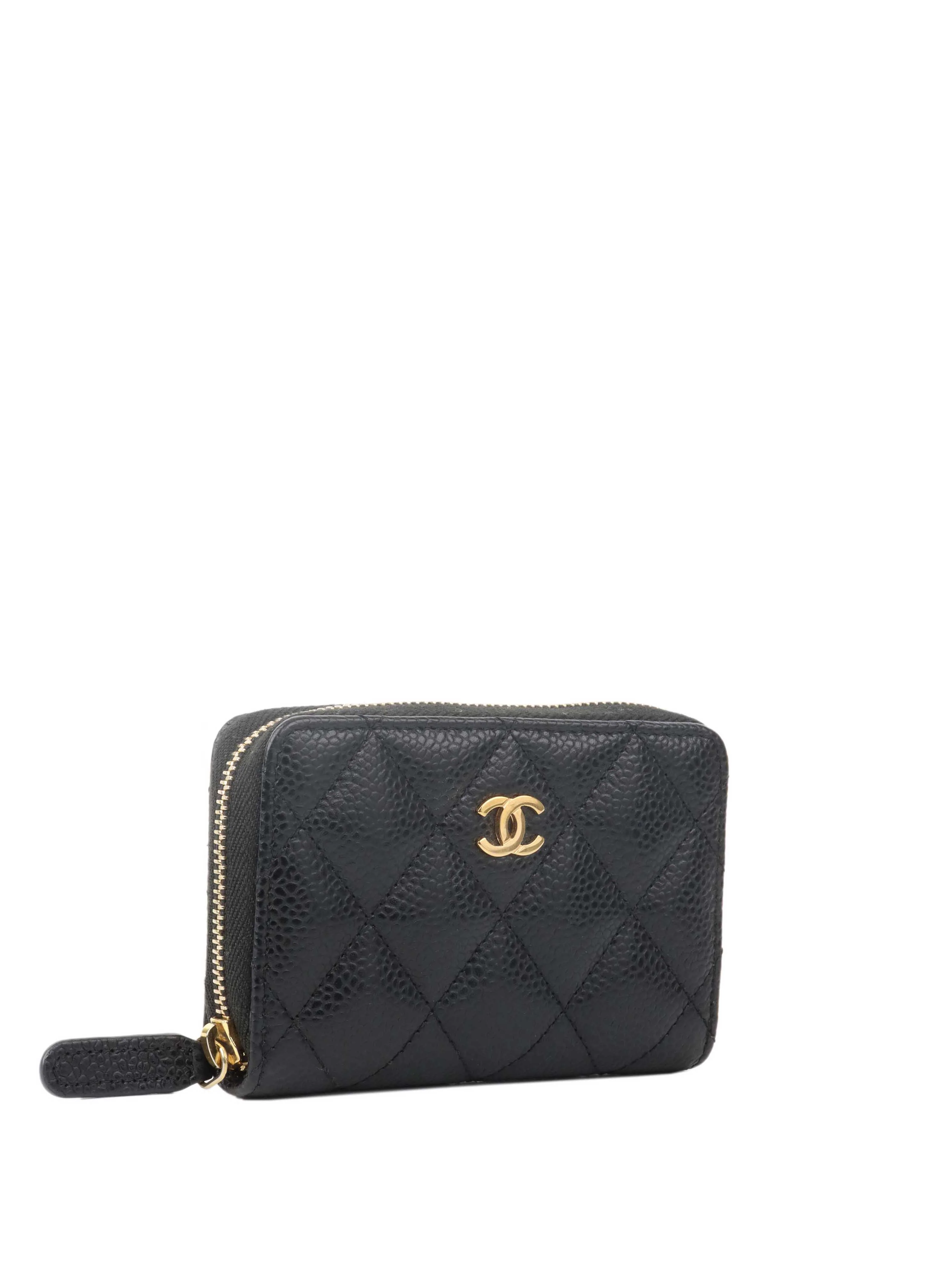 Chanel Black Caviar Zip Card Holder.
