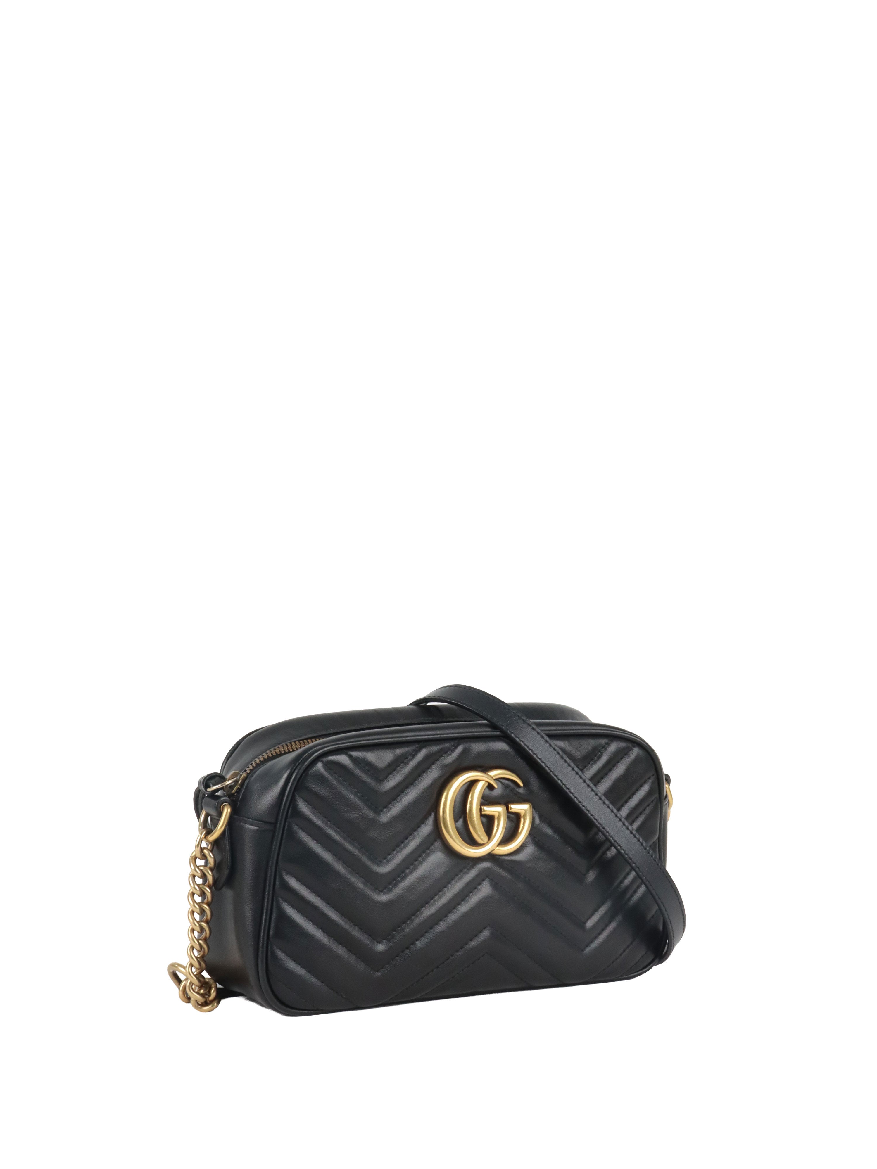 Gucci Black Small GG Marmont Camera Bag.