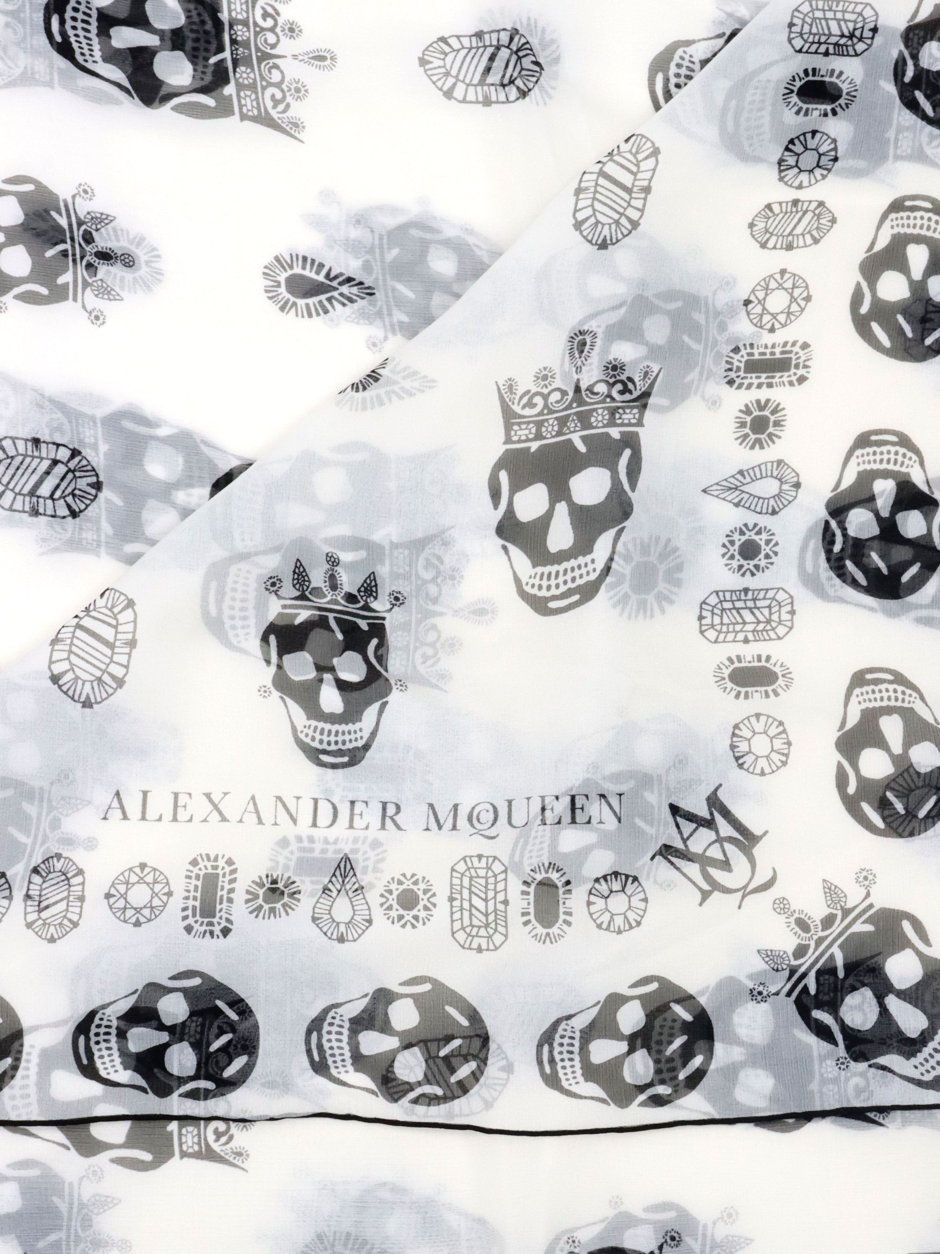 Alexander McQueen Multi Skulls Black and White Silk Scarf