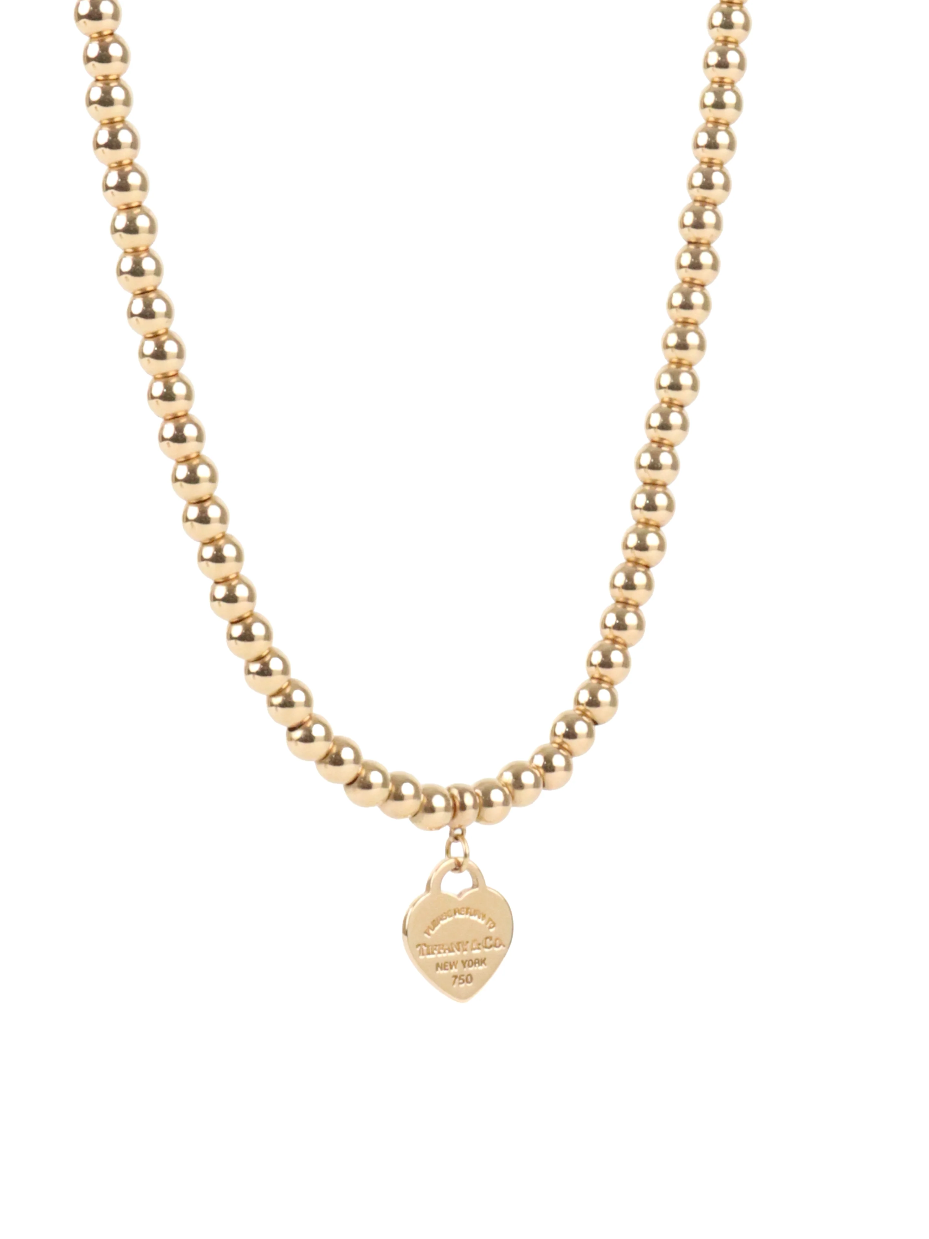 Tiffany  Co Yellow Gold Mini Heart Tag Bead Necklace