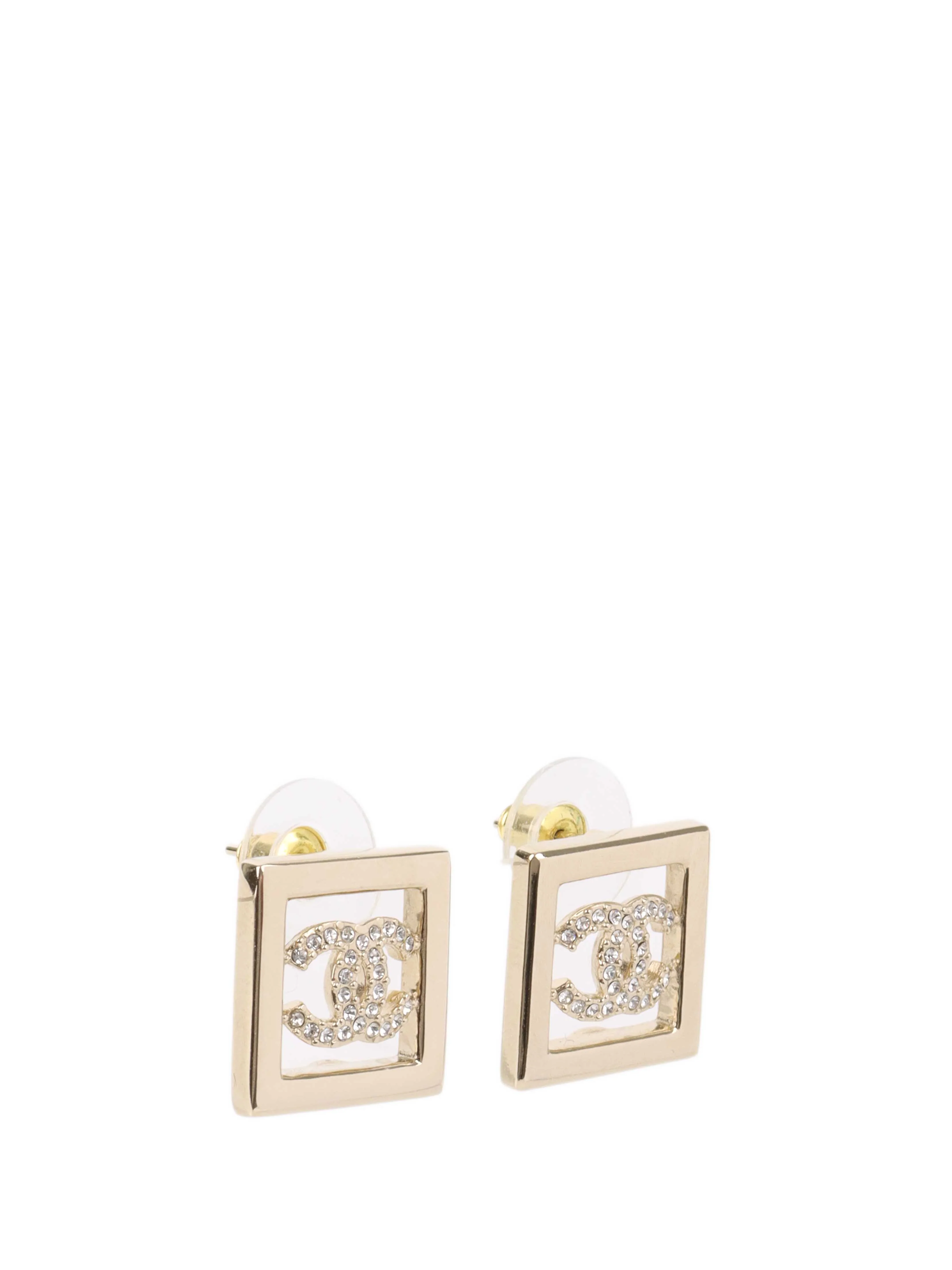 Chanel Gold Square Earrings.