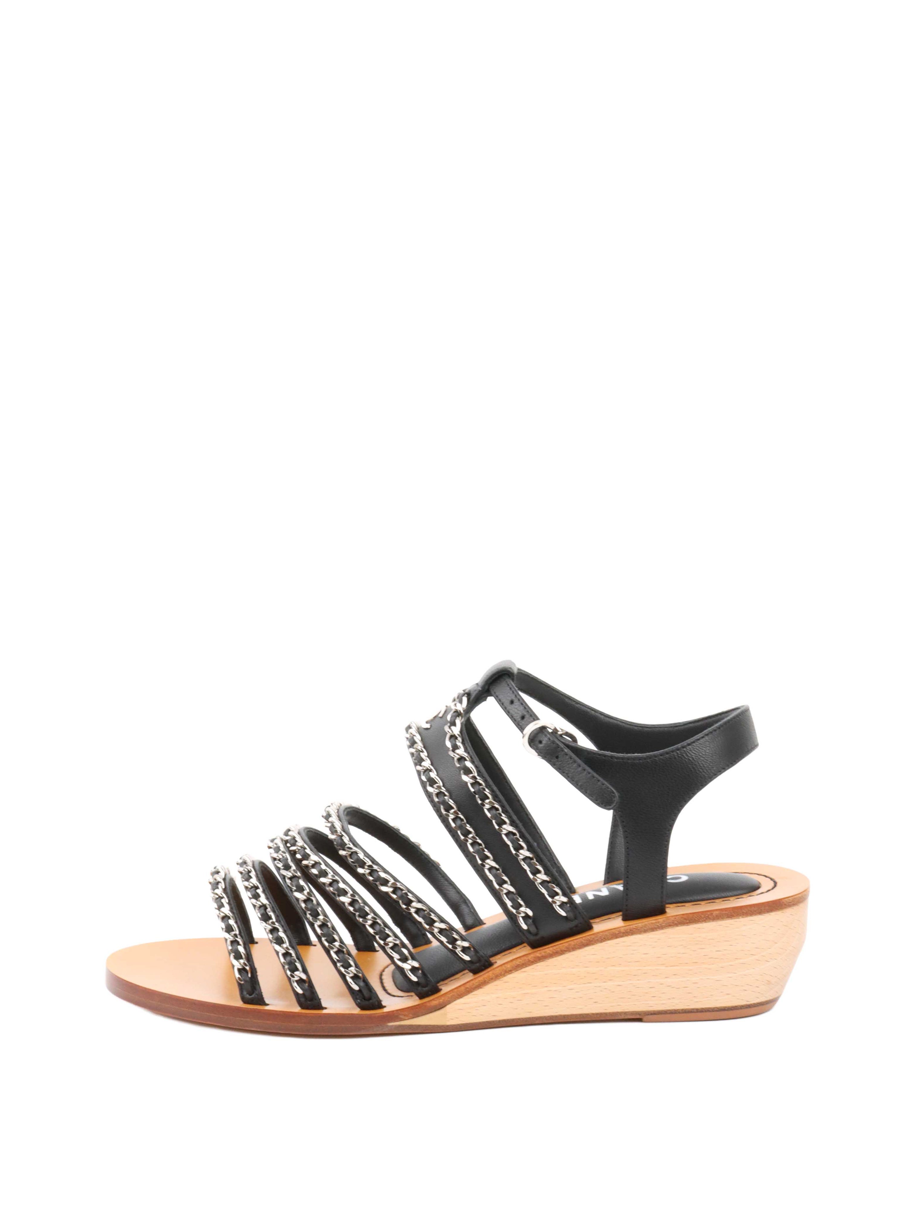 Chanel Wooden Wedge Chain Sandals 38.