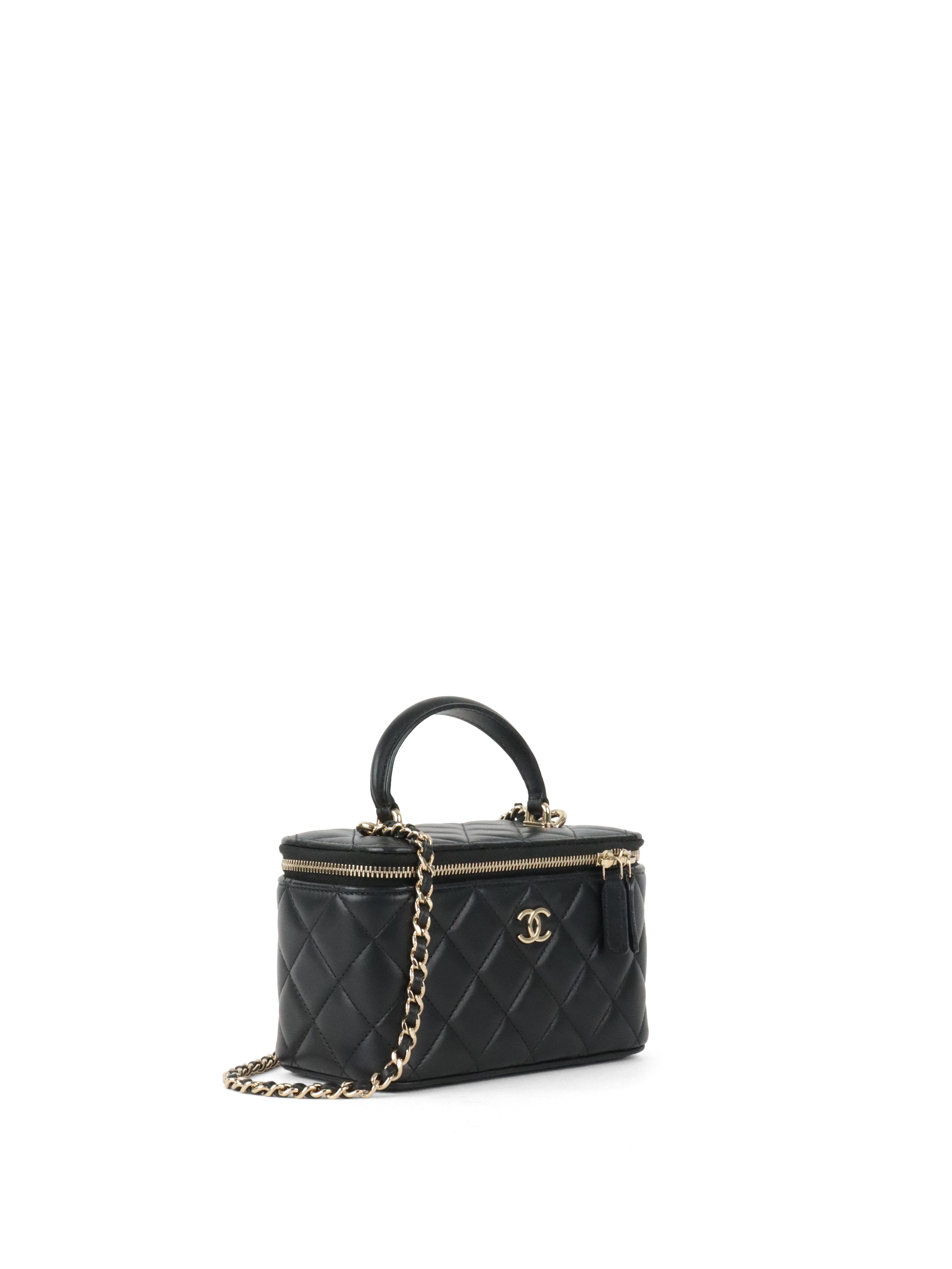 Chanel Black Lambskin Vanity Case with Handle LGHW