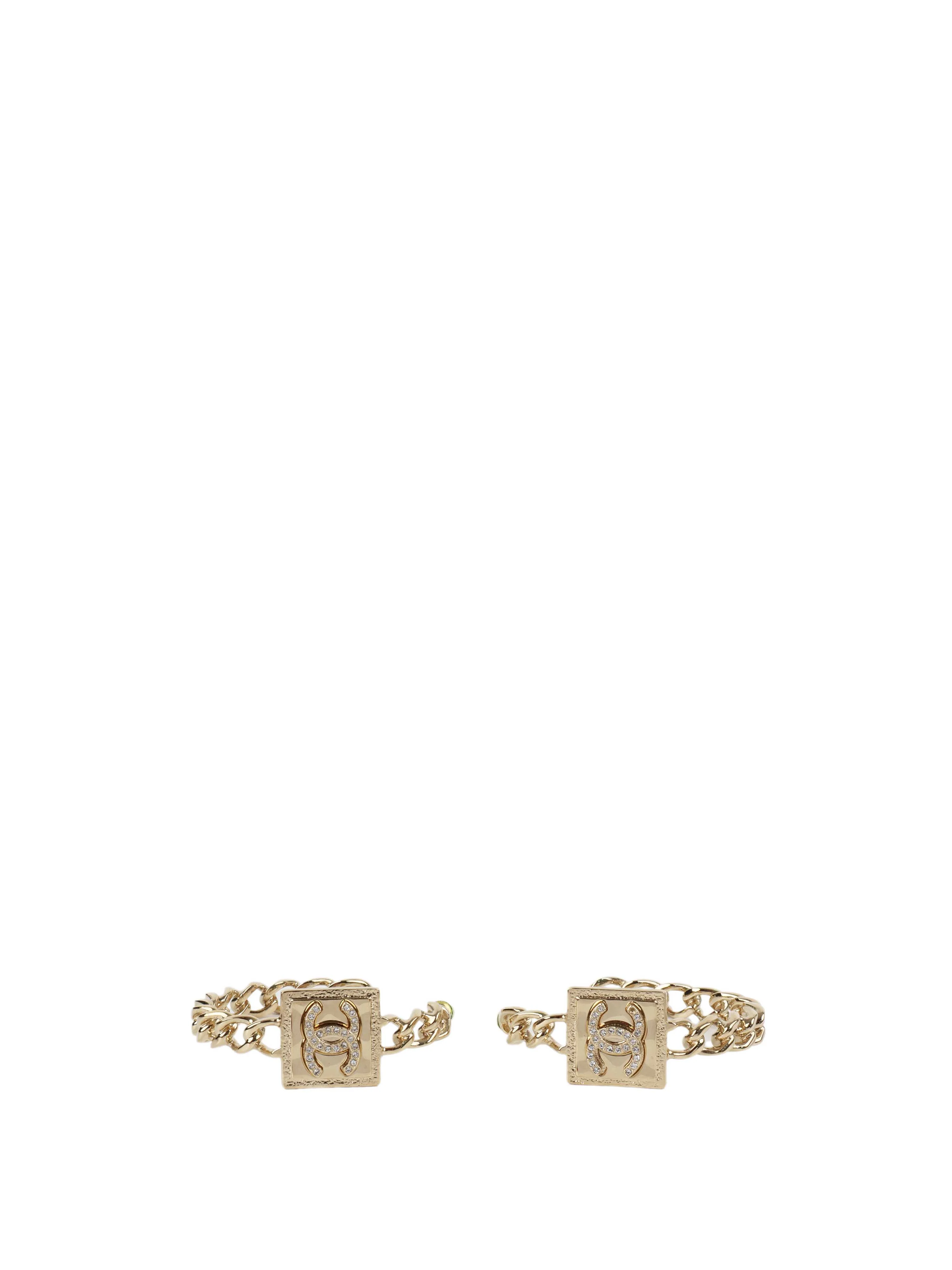 Chanel Crystal Square Chain Hoop Earrings.