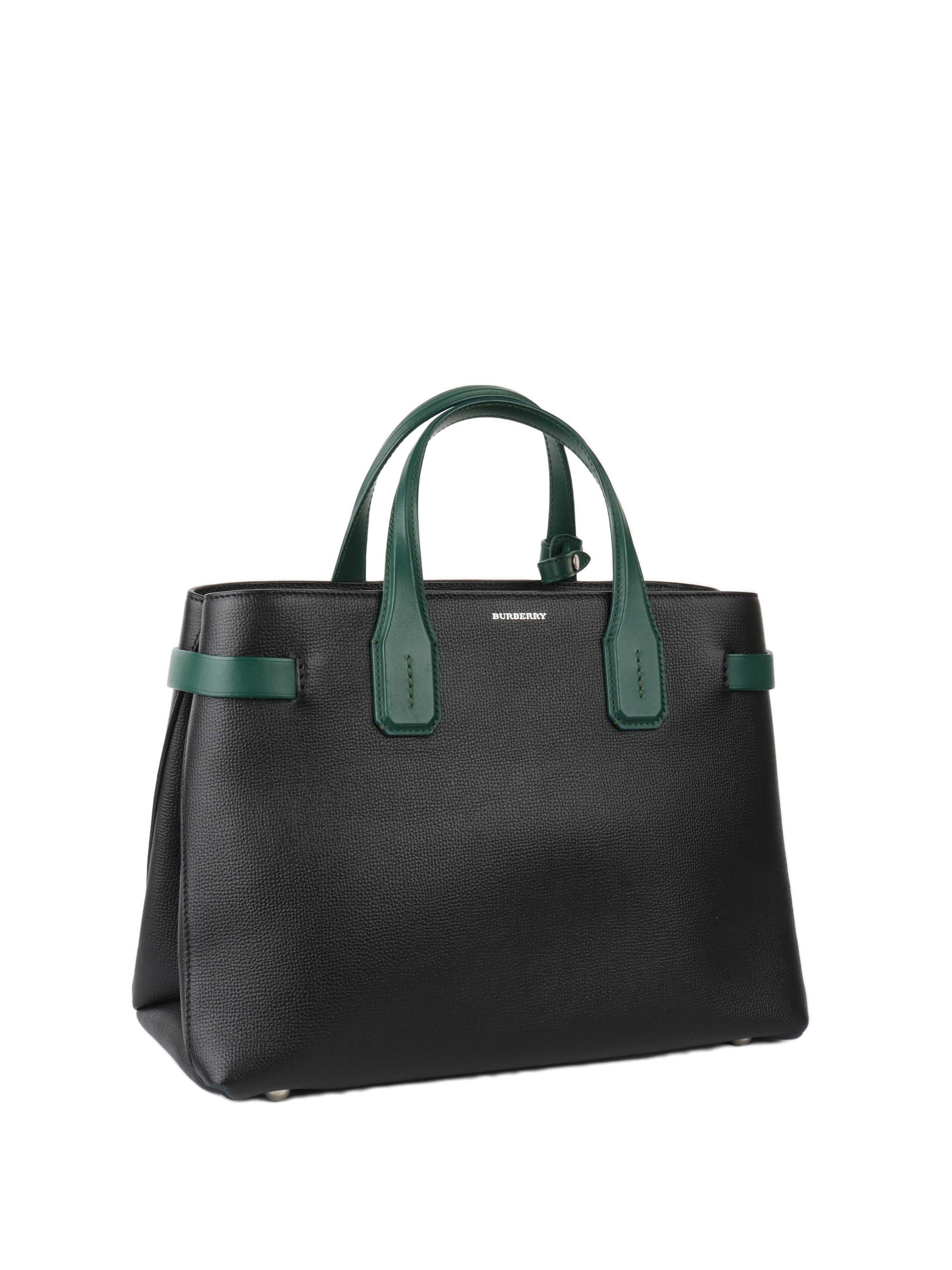 Burberry Black and Green Leather Tote.