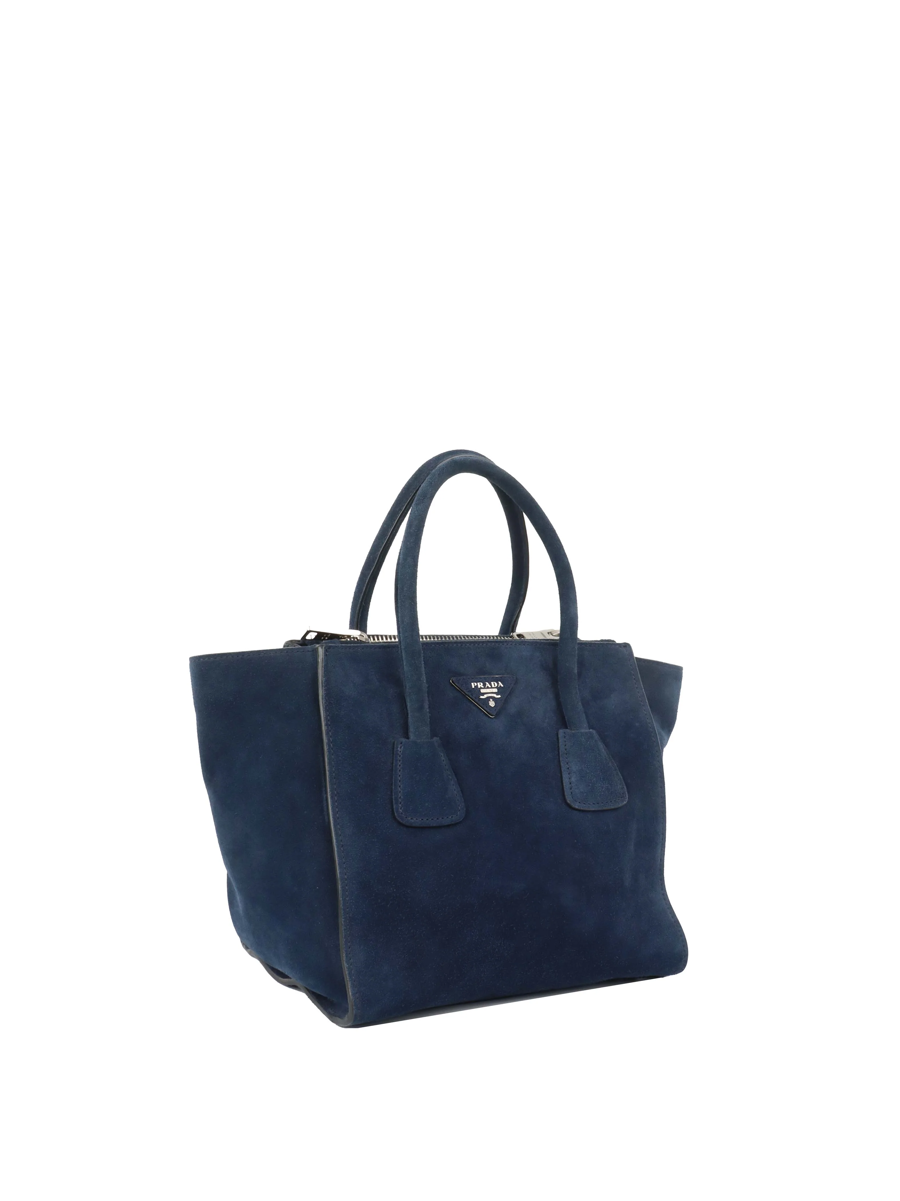 Prada Royal Blue Suede Double Zipped Shoulder Bag.