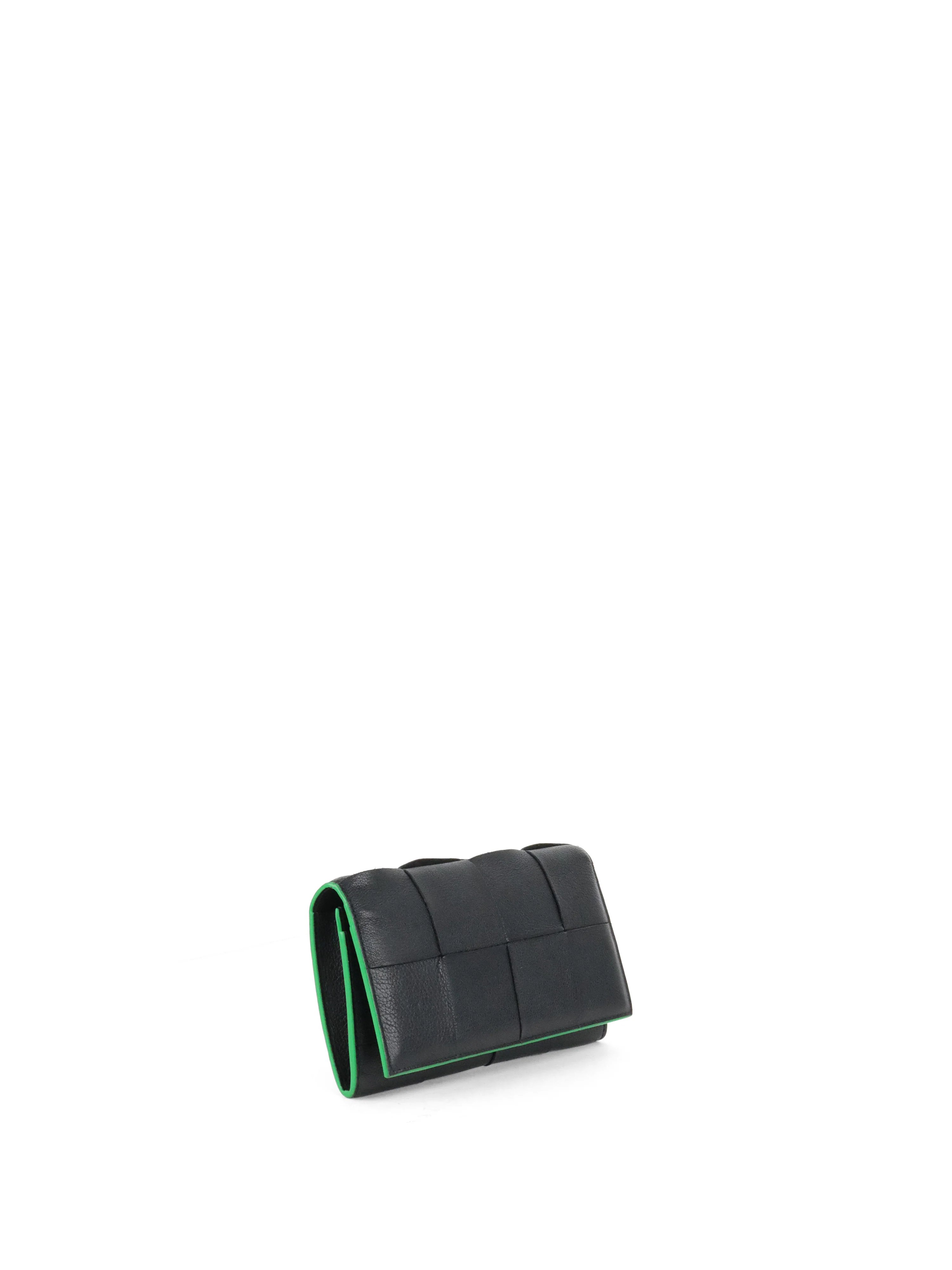 Bottega Veneta Black  Green Long Flap Cassette Wallet