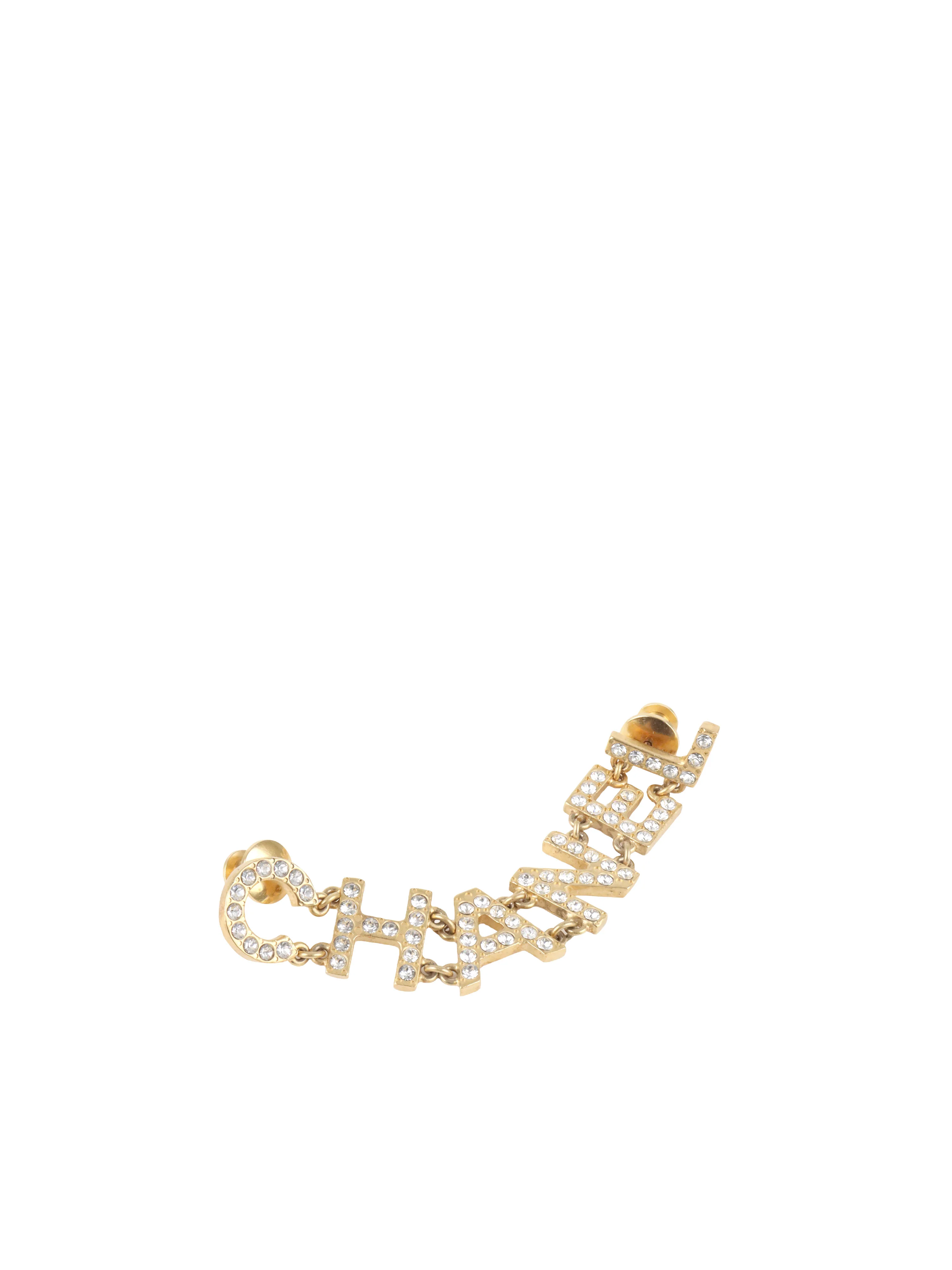 Chanel Gold Crystal Logo Brooch