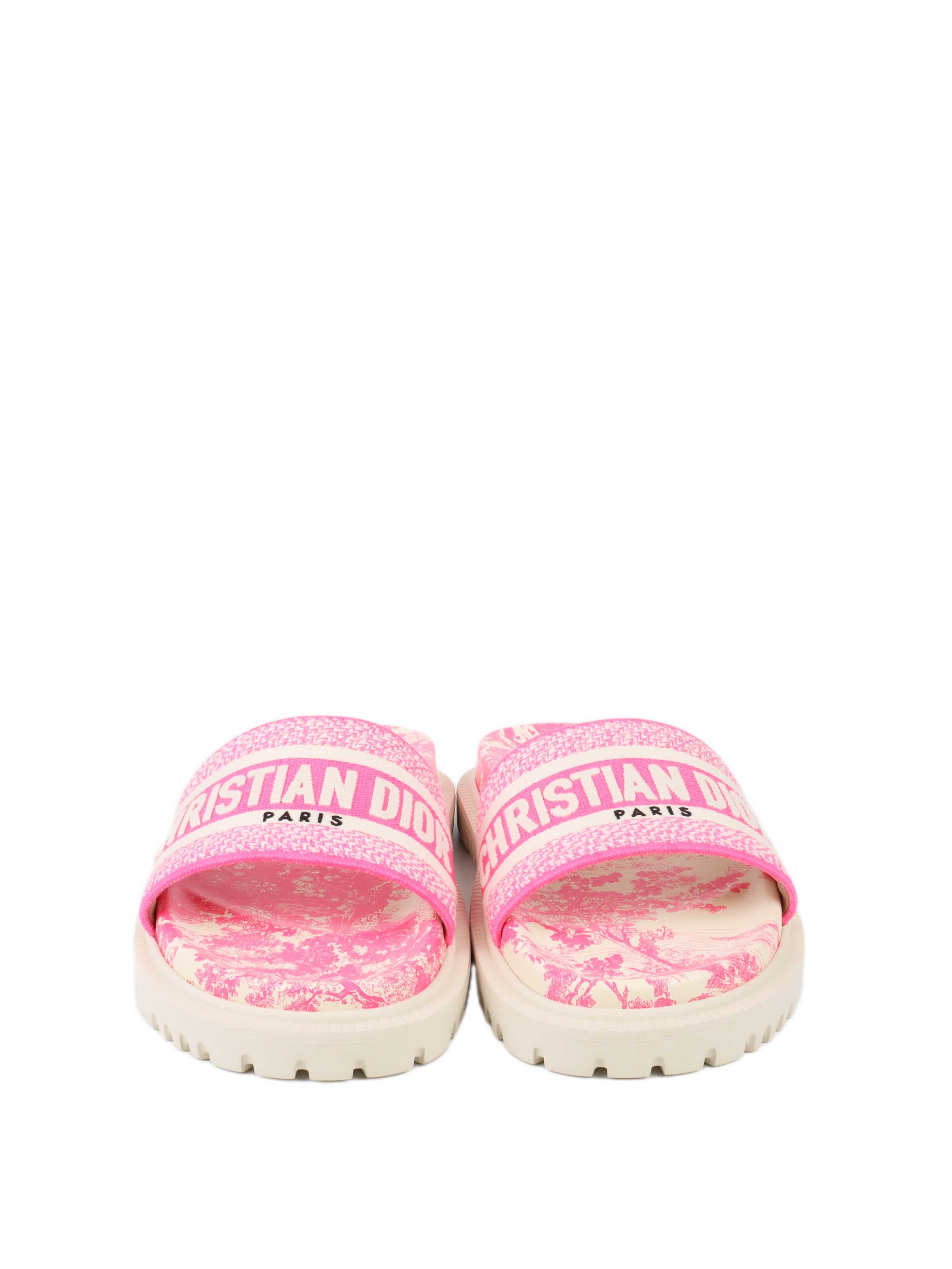 Dior Dway Rubber Slides in White  Fluro Pink.