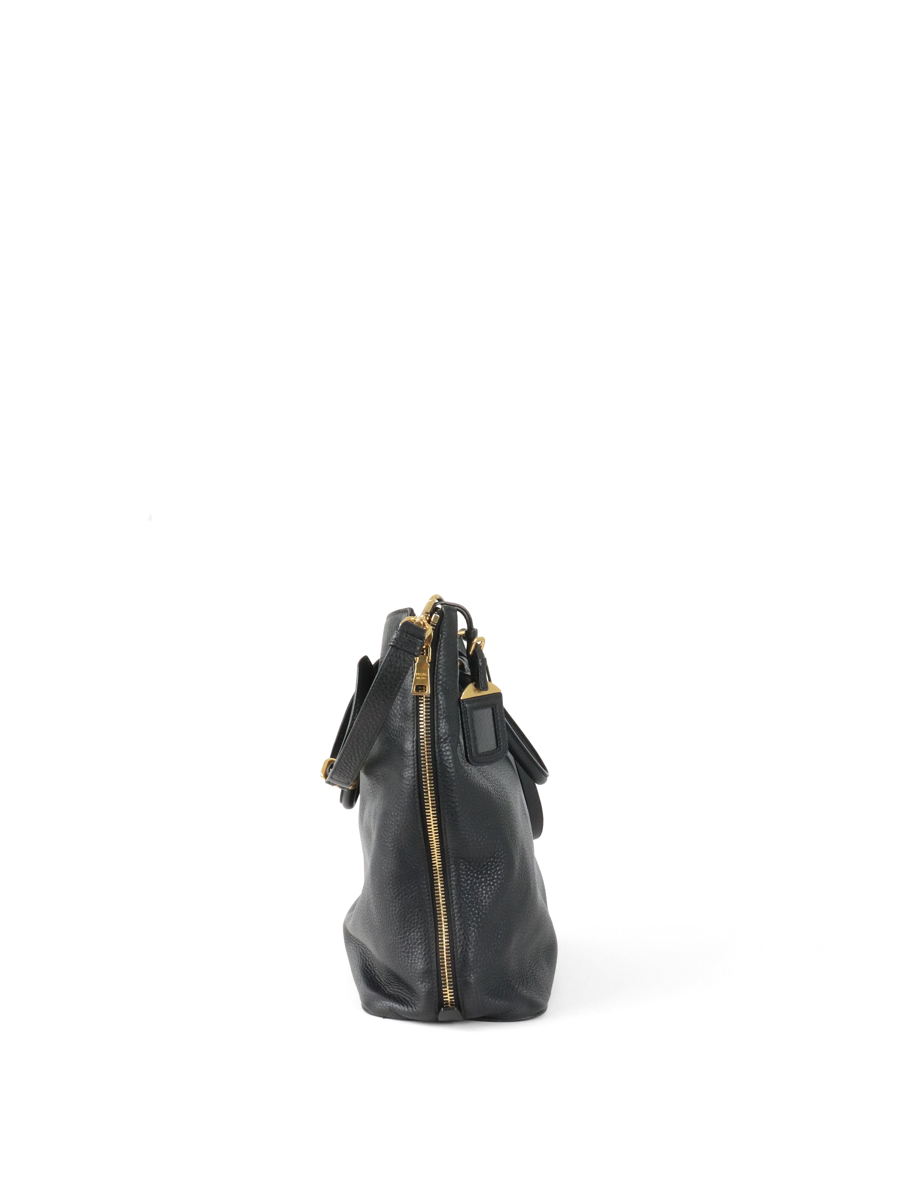 Prada Black Vitello Daino Leather Tote Bag.