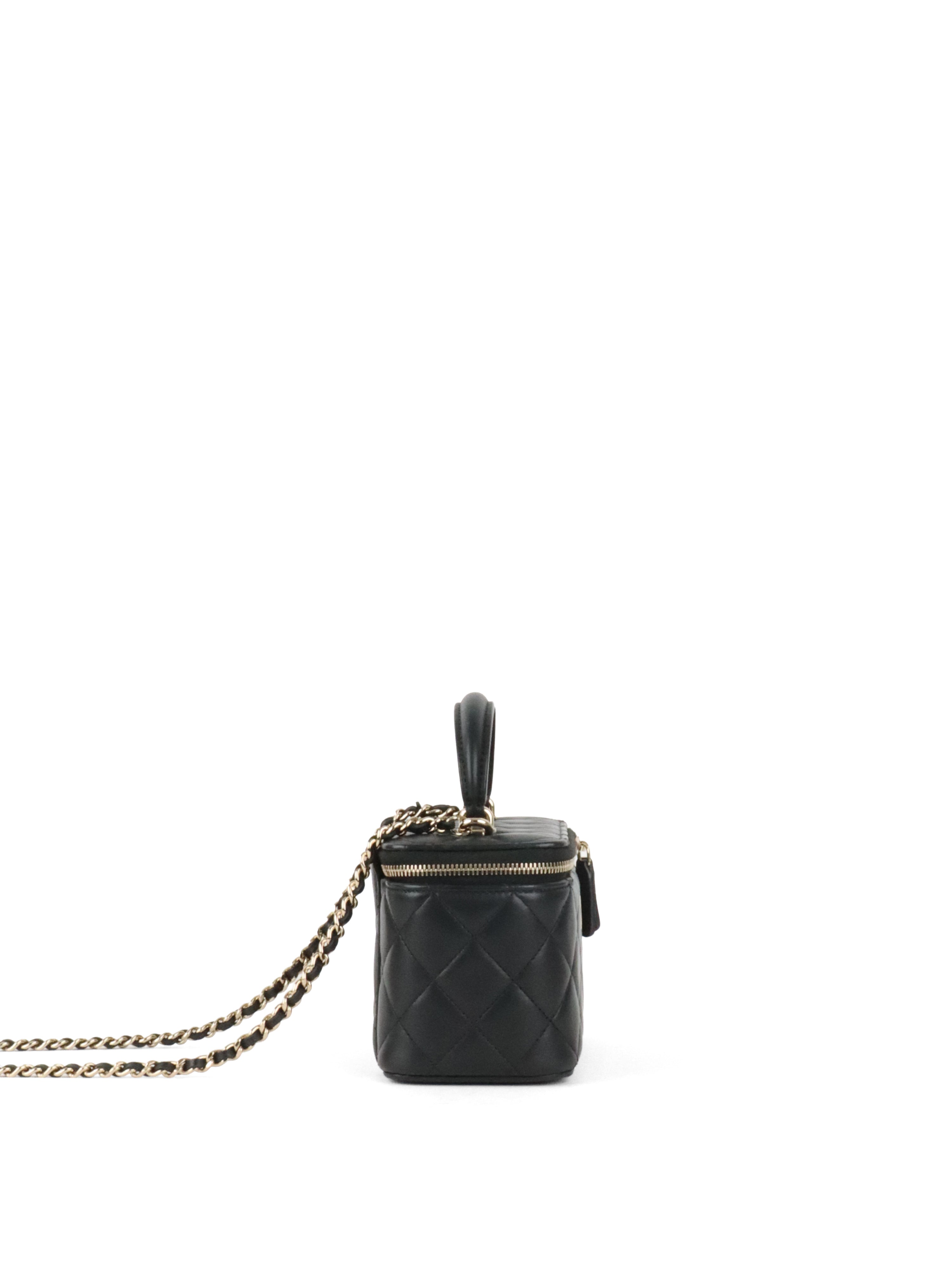Chanel Black Lambskin Vanity Case with Handle LGHW