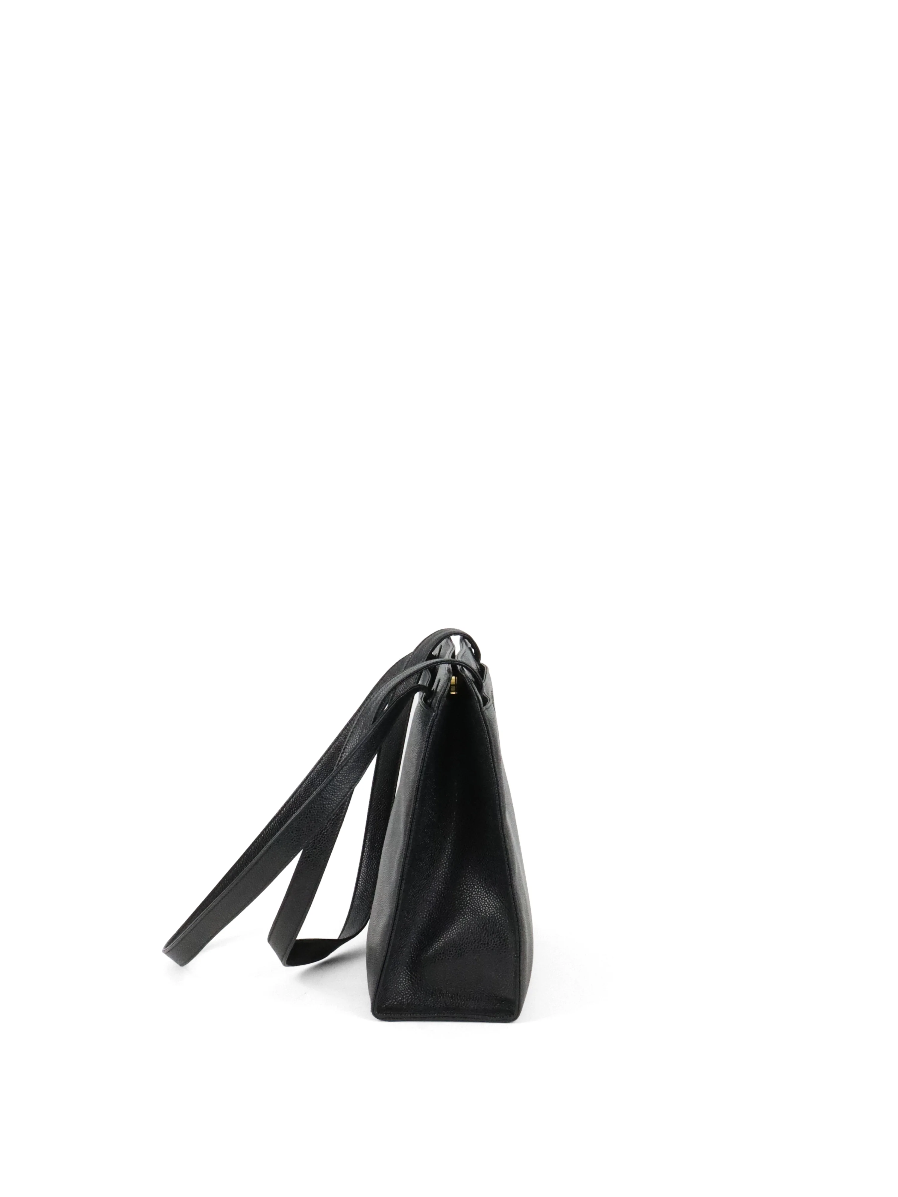 Chanel Vintage Stitched Logo Black Caviar Tote