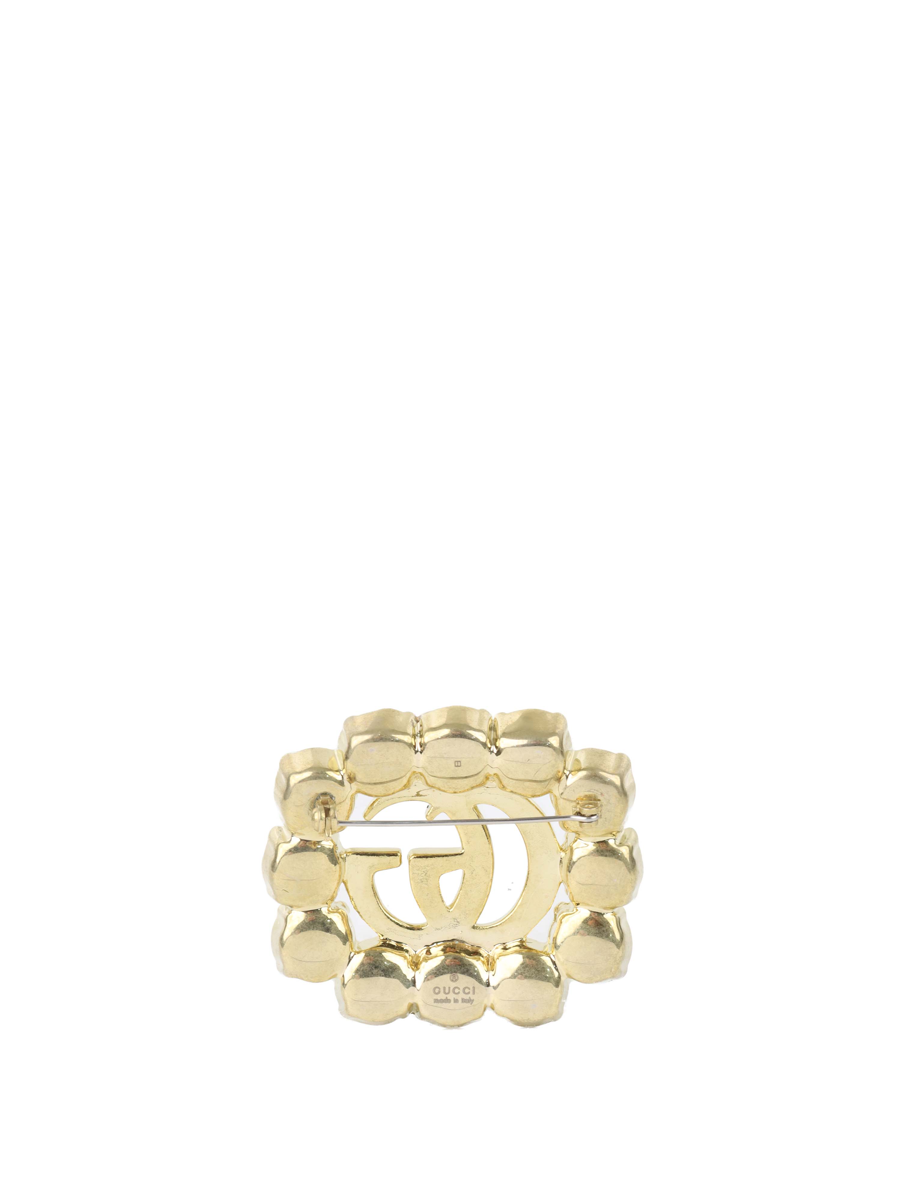 Gucci Metallic GG Pearl-Embellished Brooch.