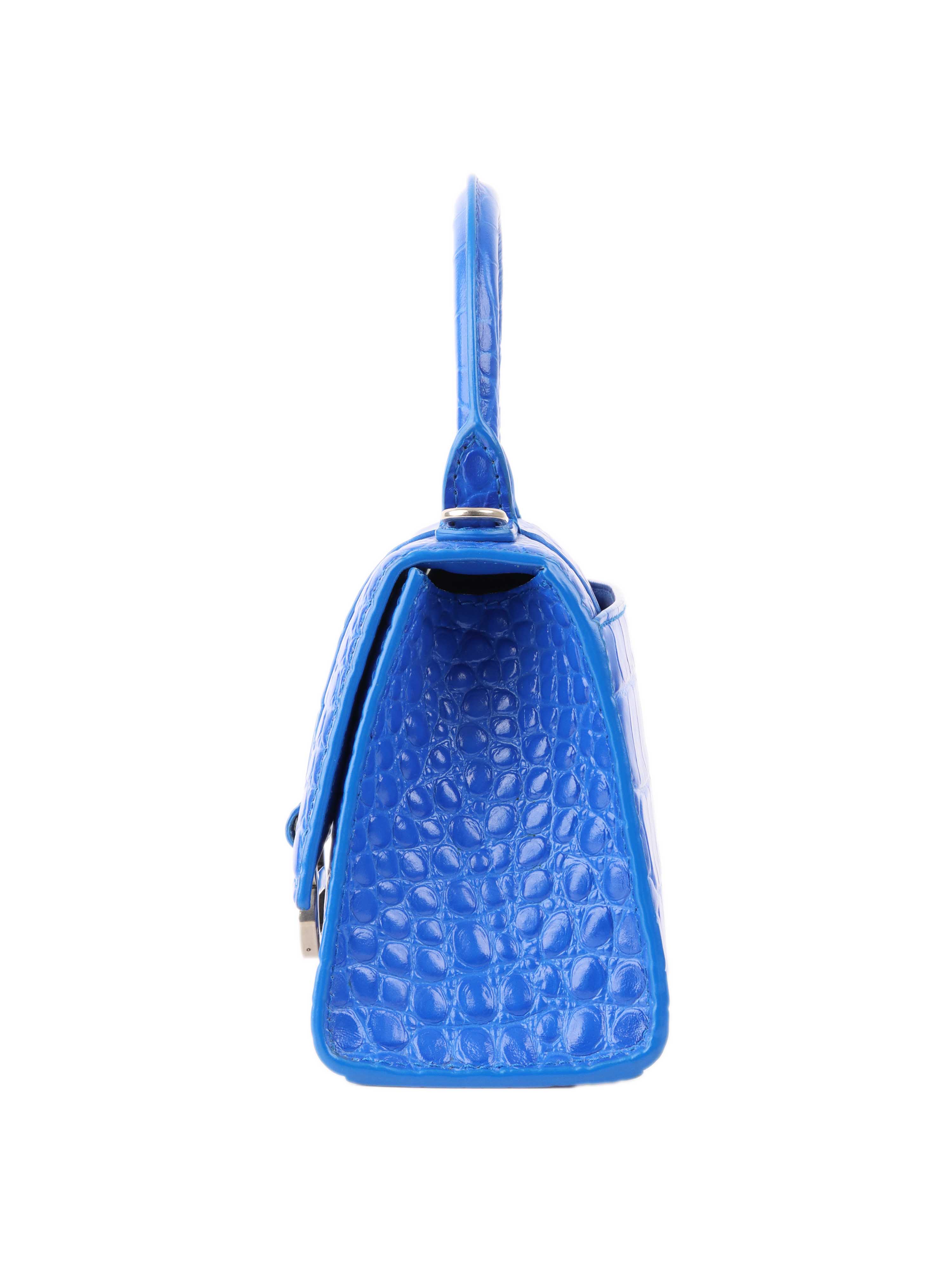 Balenciaga Bright Blue Crocodile Embossed Hourglass XS Bag.