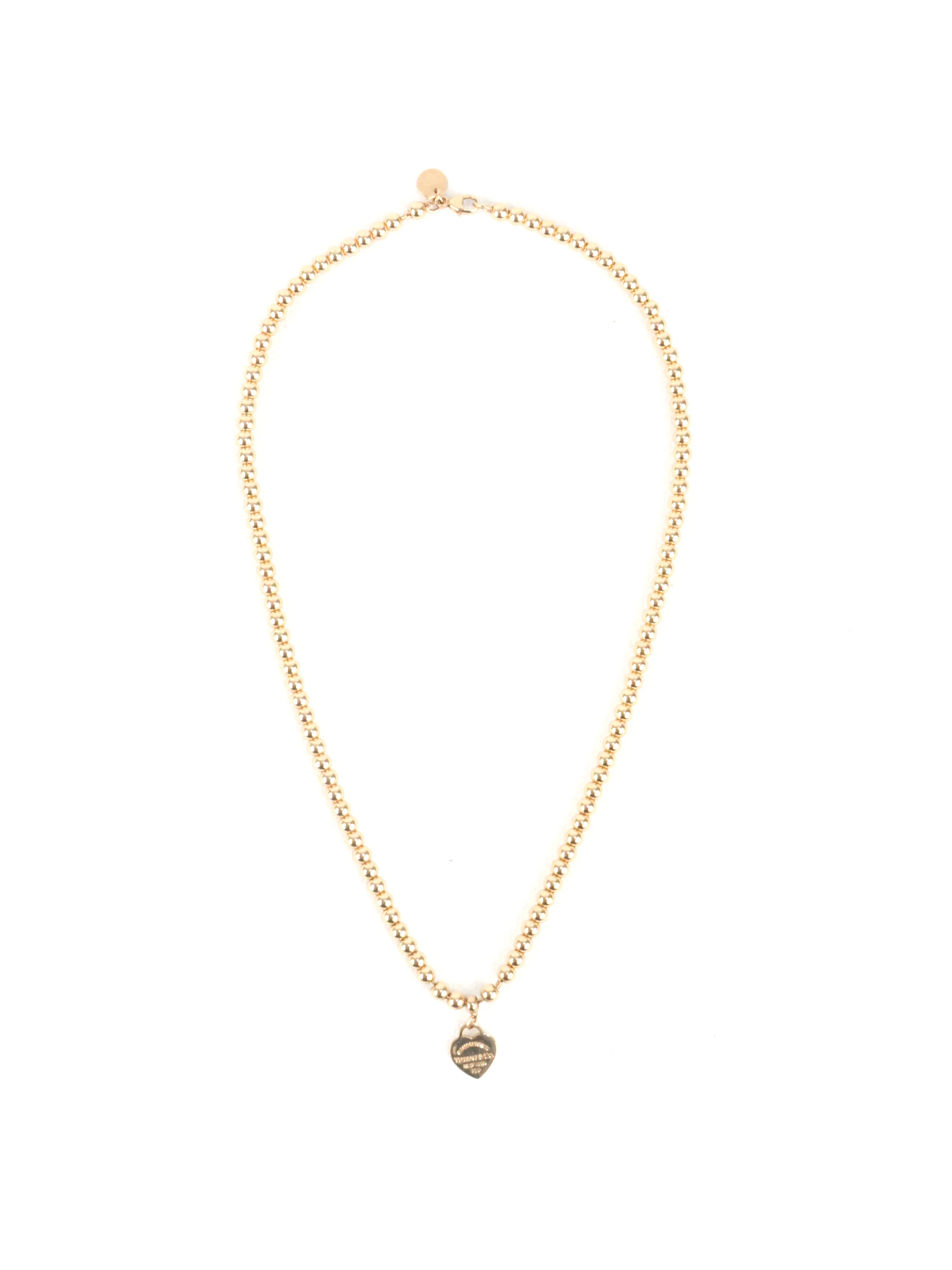 Tiffany  Co Yellow Gold Mini Heart Tag Bead Necklace