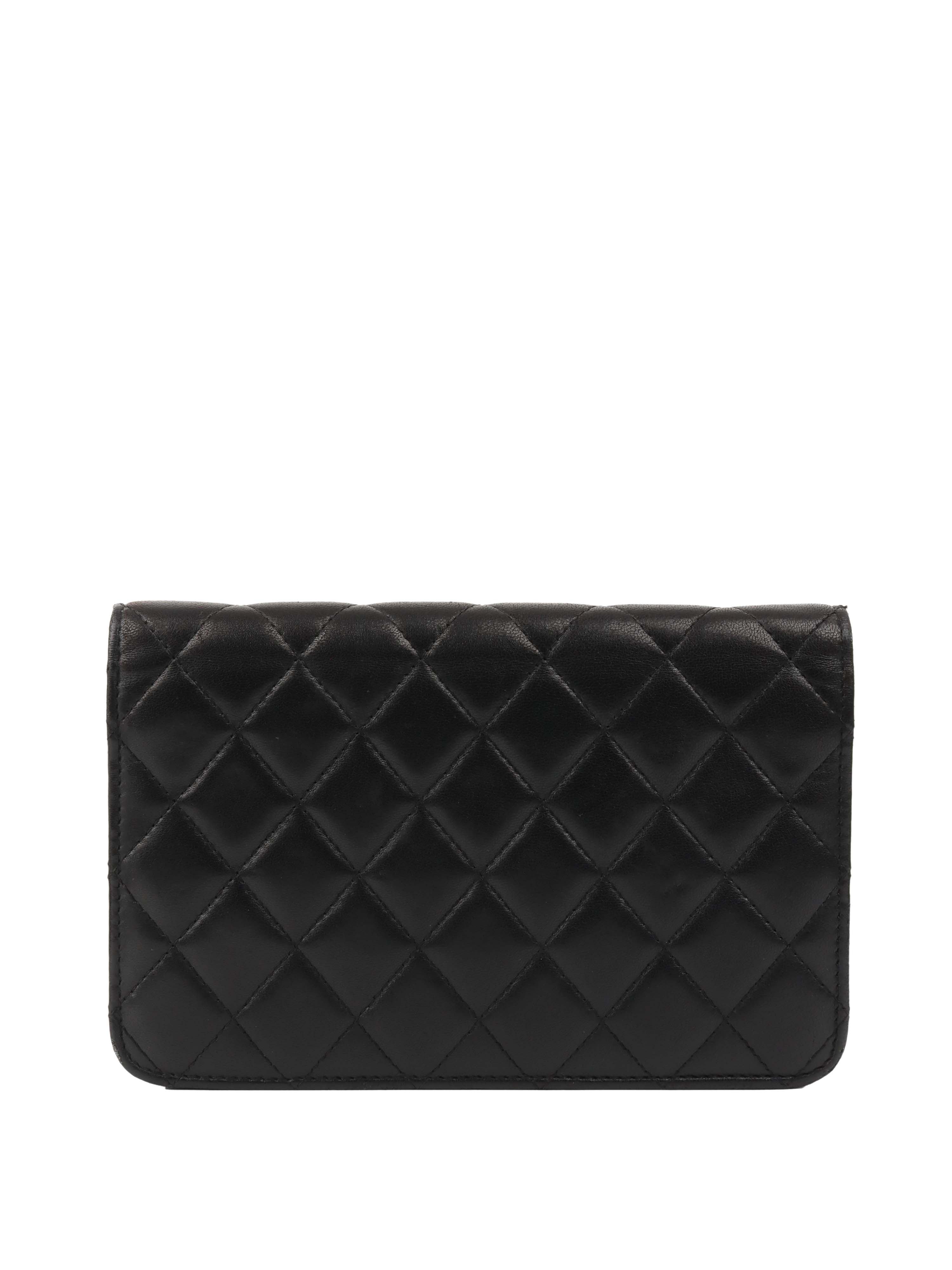 Chanel Black Buckled Lambskin Wallet on Chain.