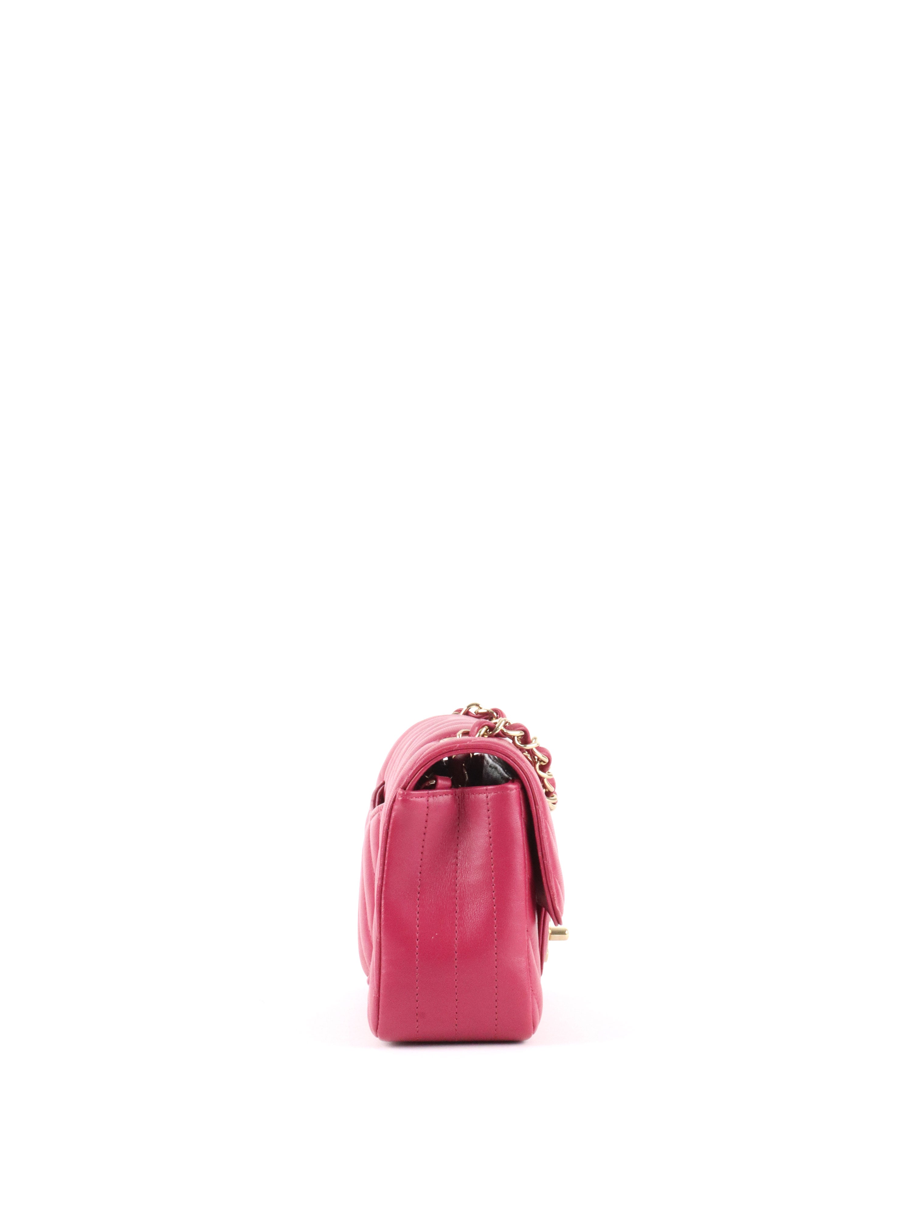 Chanel Dark Pink Lambskin Chevron Mini Flap Bag LGHW.