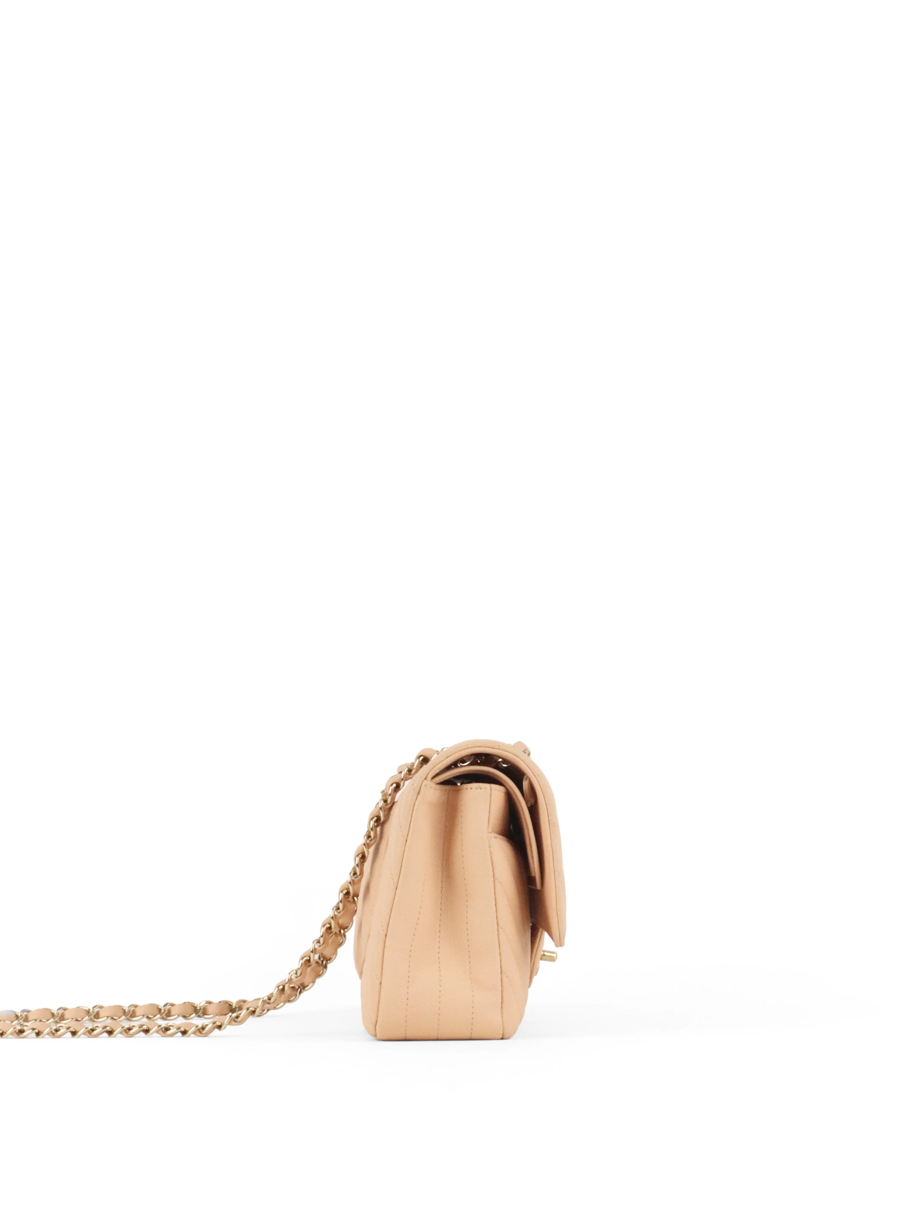 Chanel Beige Claire Chevron Caviar Classic Flap
