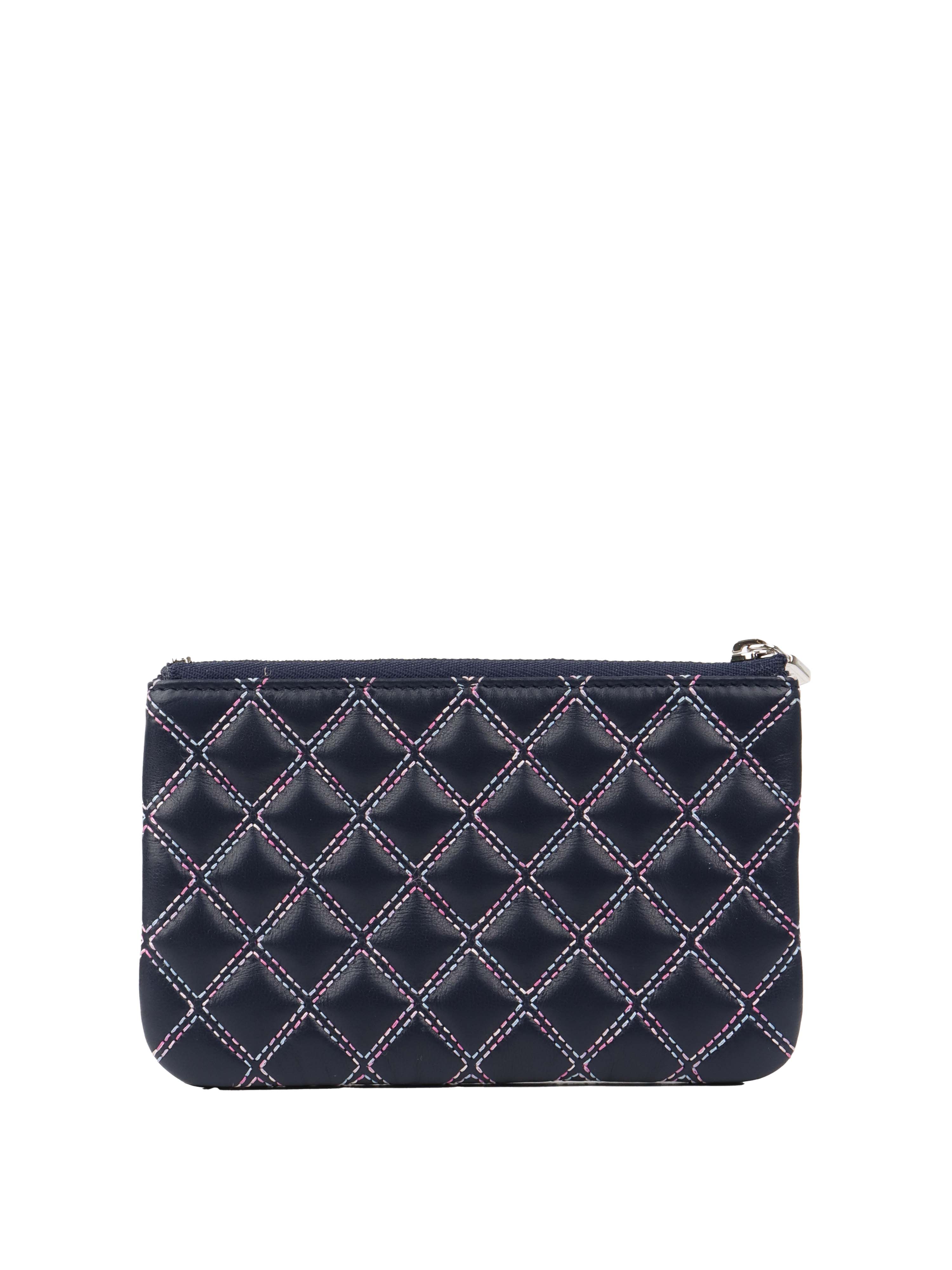 Chanel Navy Lambskin Zip Pouch.