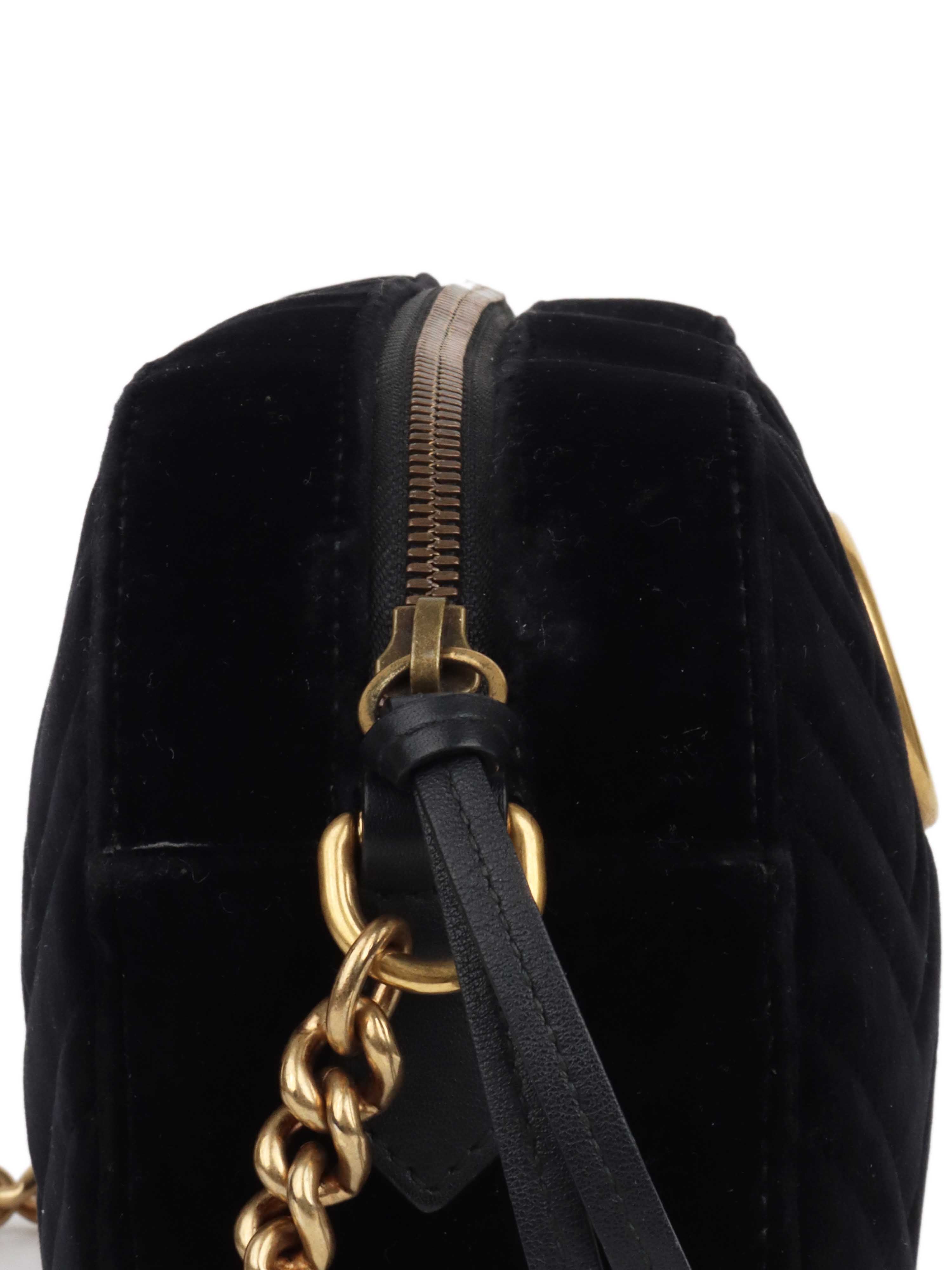 Gucci GG Marmont Small Matelasse Shoulder Bag Black Velvet GHW.