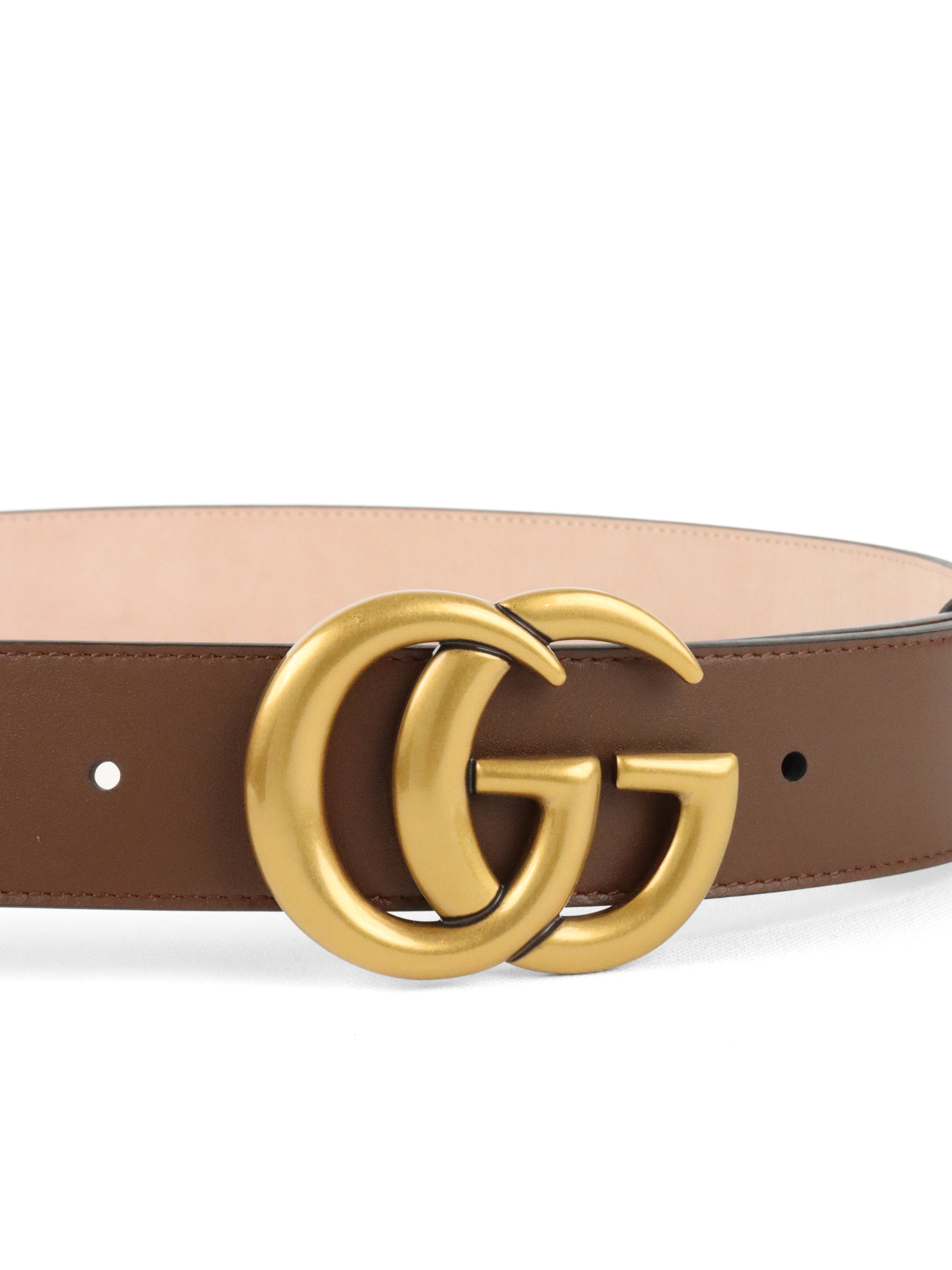 Gucci Ebony  Brown Leather GG Marmont Buckle Belt
