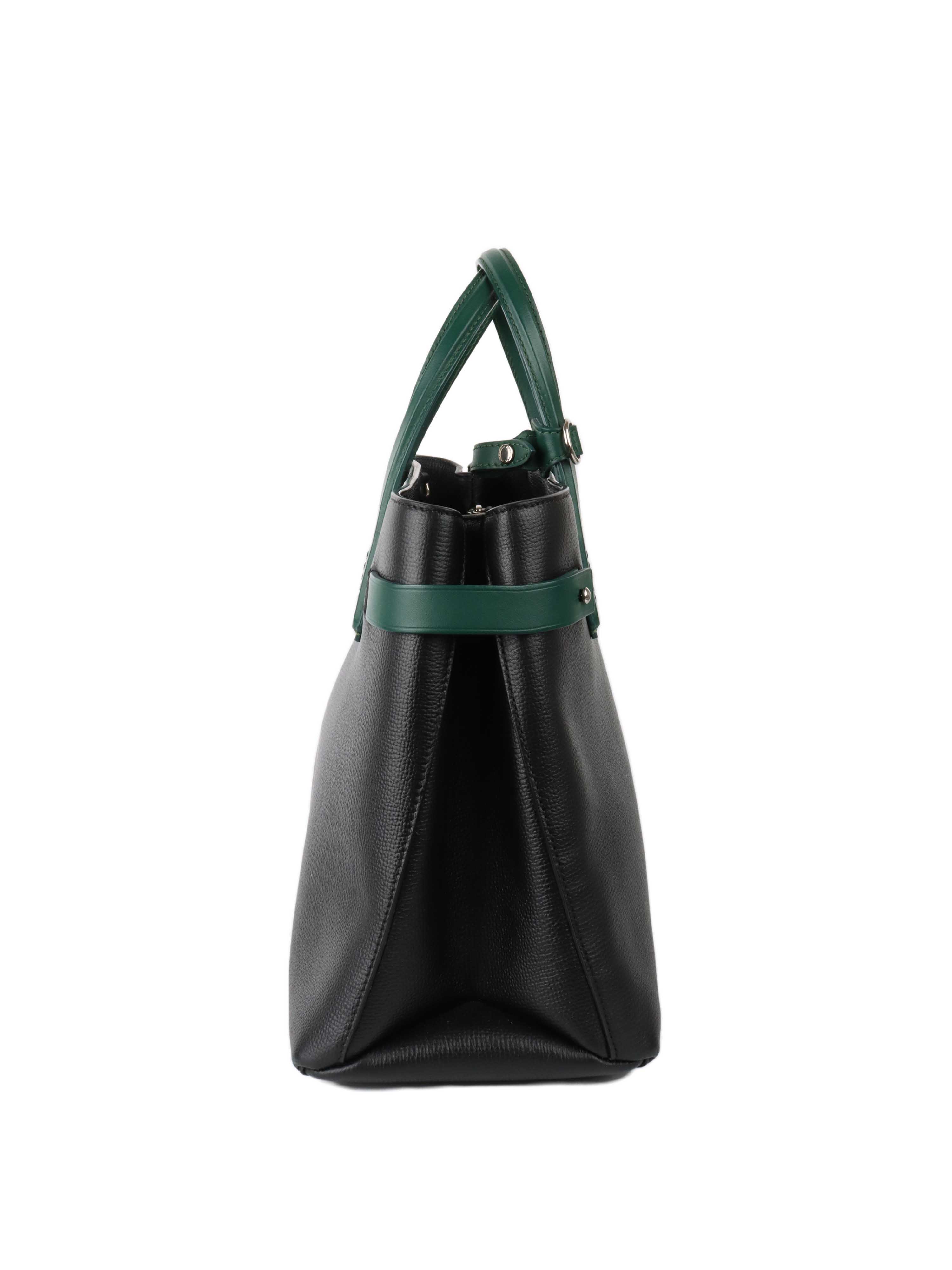 Burberry Black and Green Leather Tote.