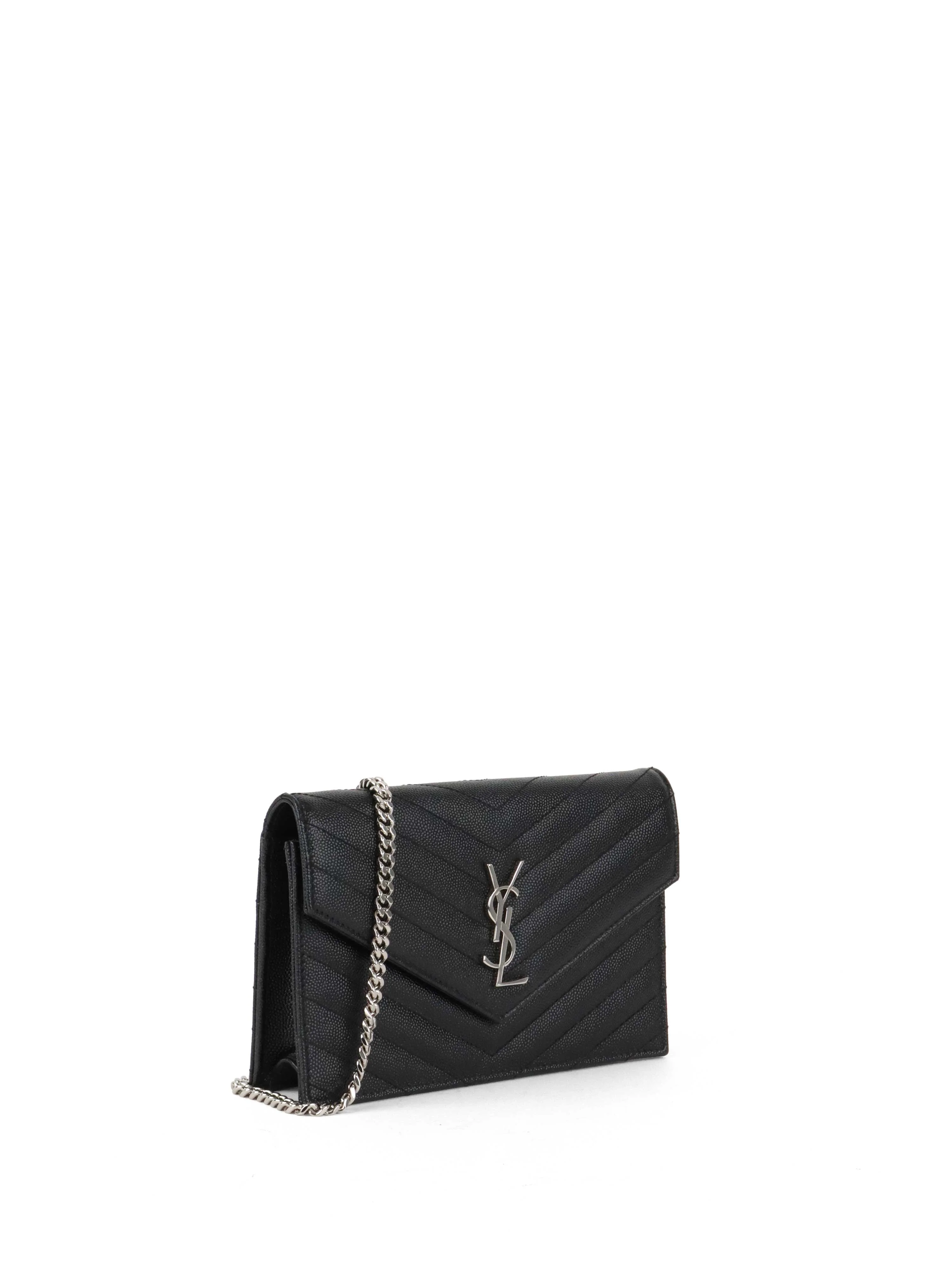 Saint Laurent Black Cassandre Envelope Chain Wallet