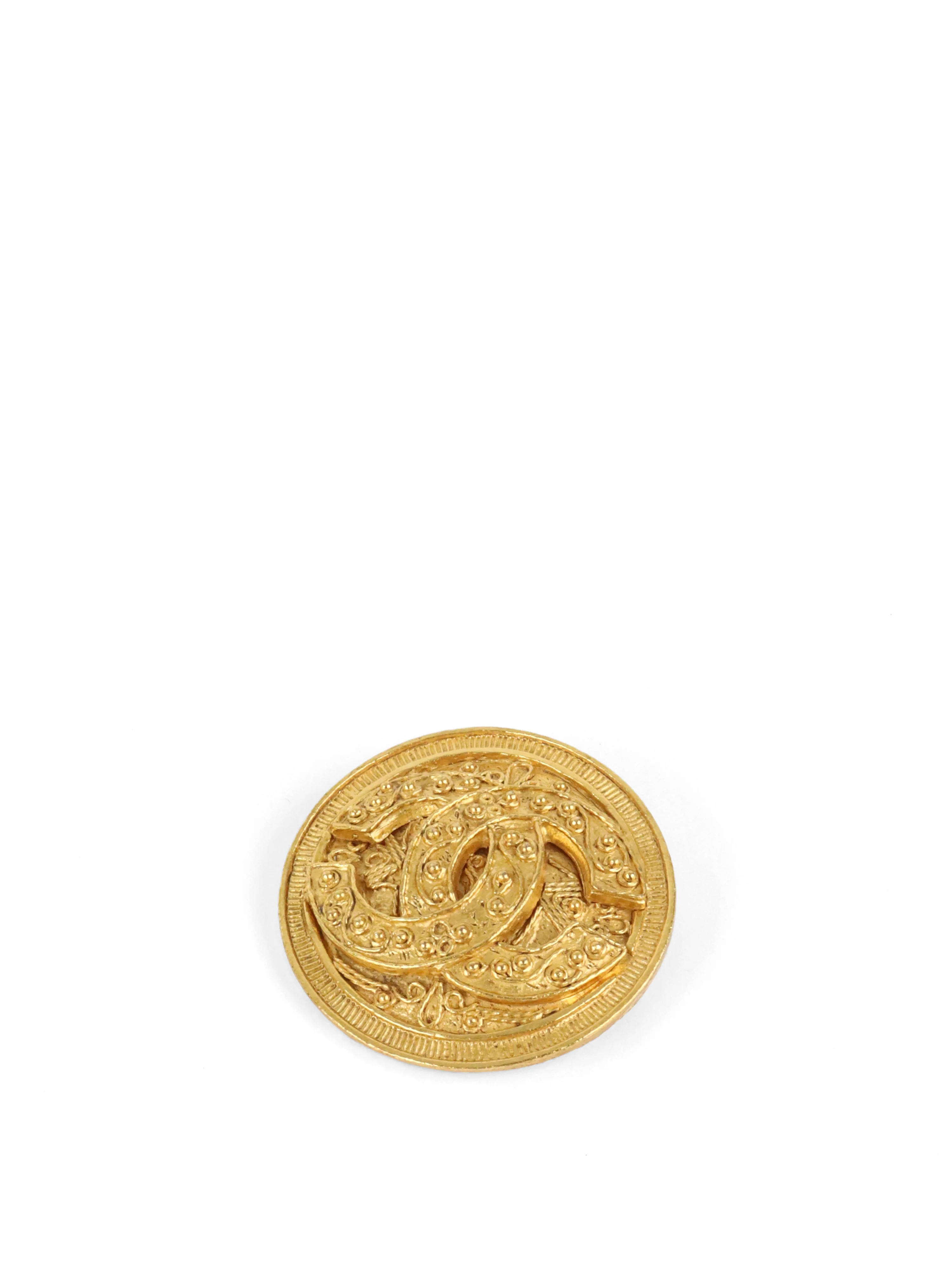 Chanel 1994 Baroque Embellished CC Medallion Brooch