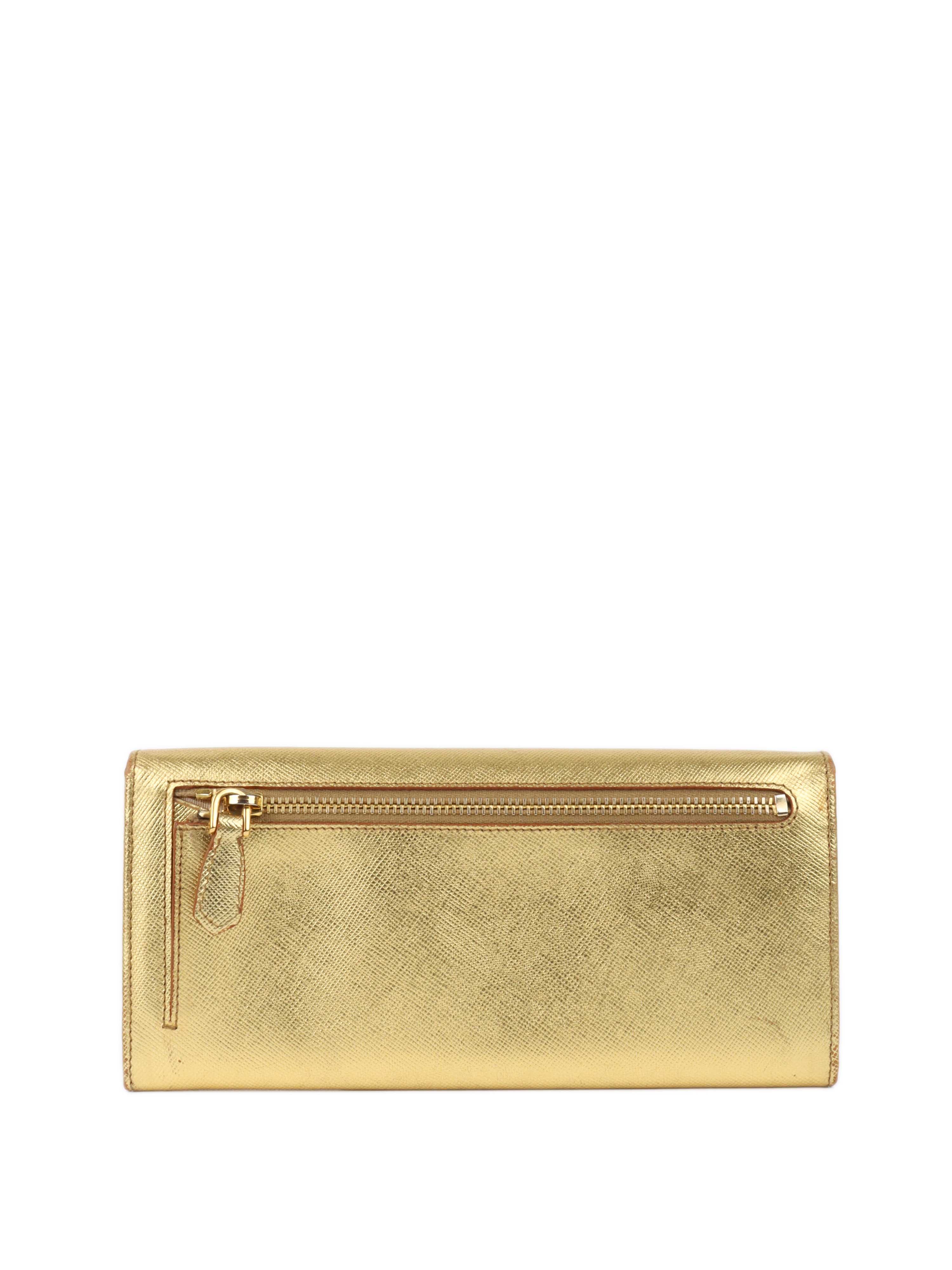 Prada Gold Saffiano Leather Wallet.