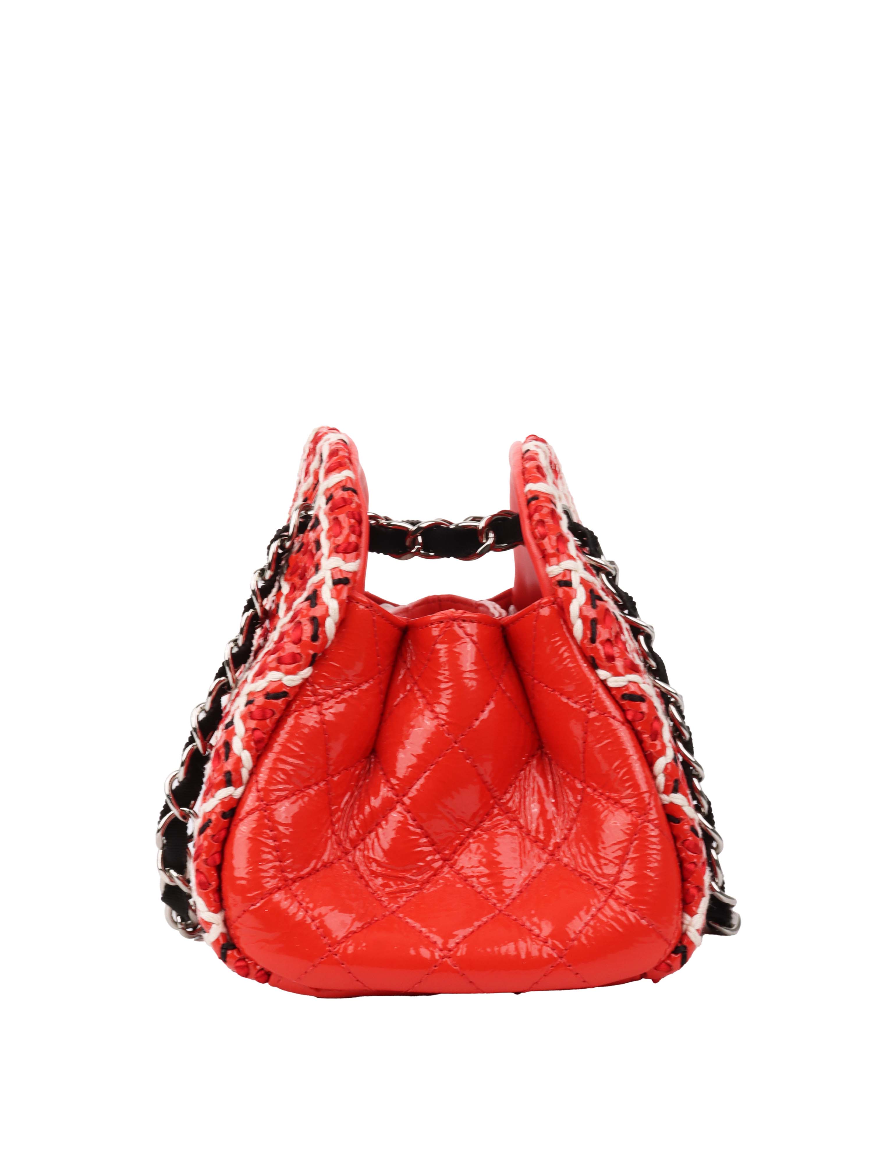 Chanel Limited Edition Red Patent 
Tweed Double Chain Tote