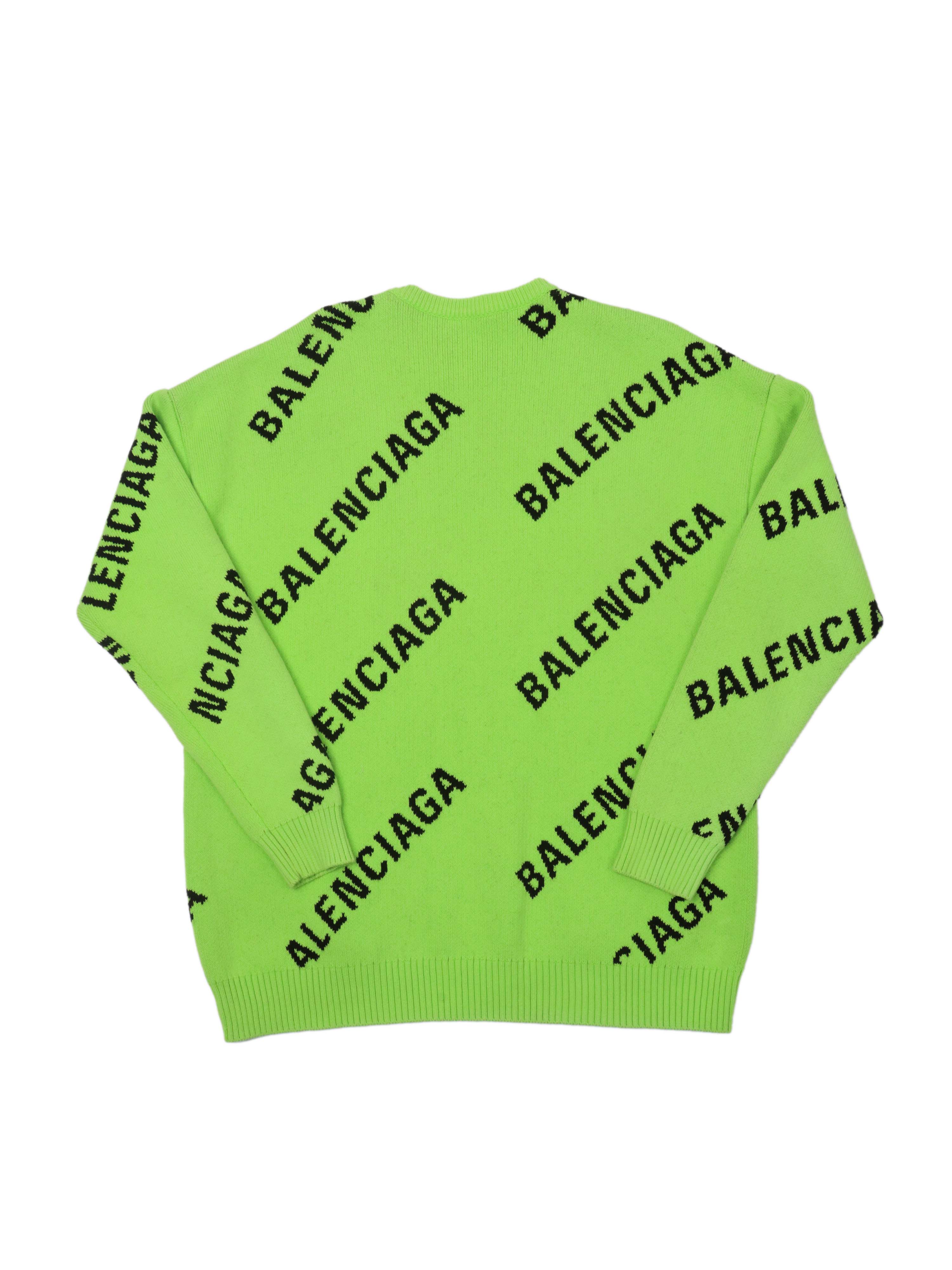 Balenciaga Green  Black Wool Logo Sweater.
