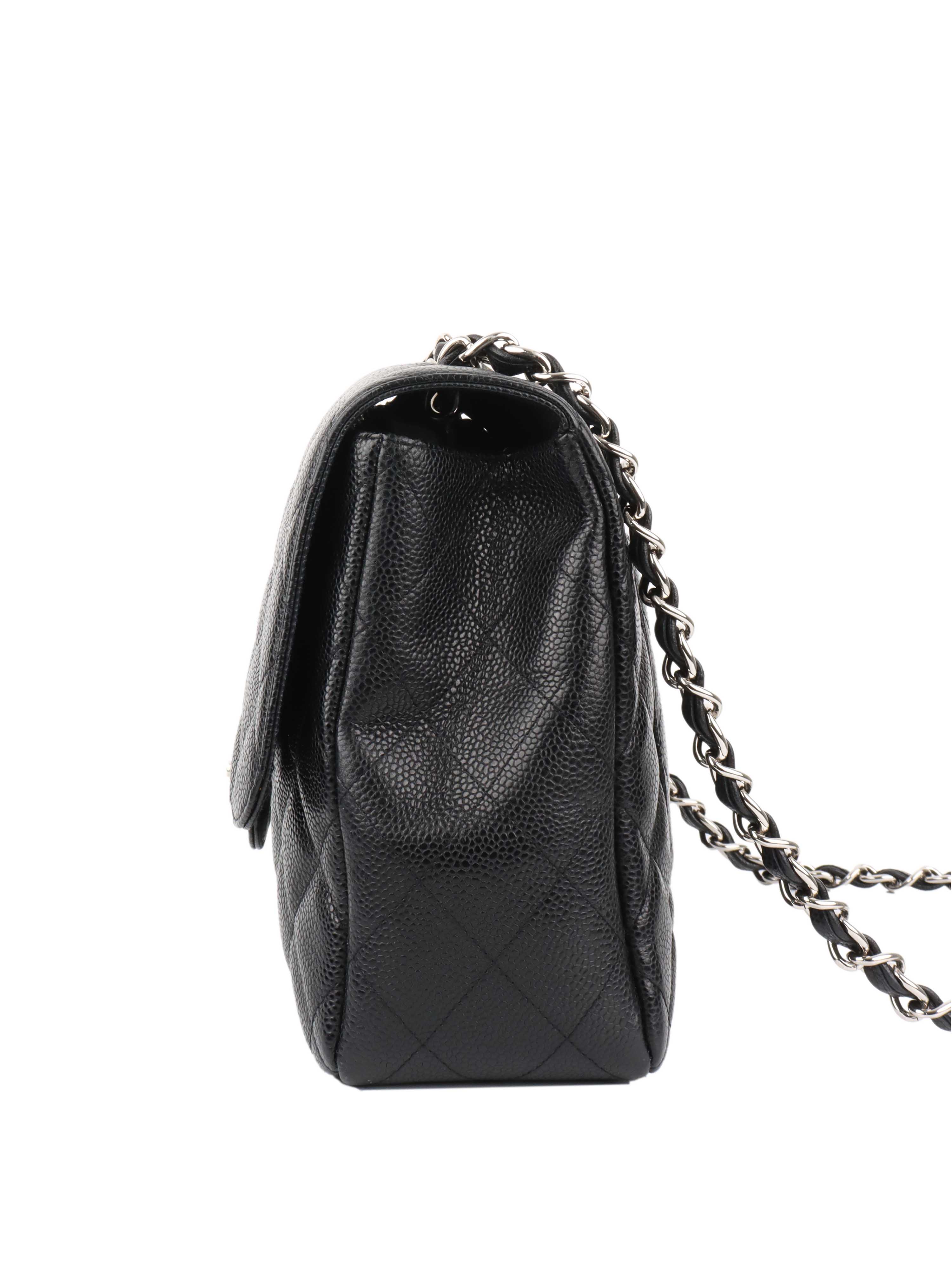 Chanel Black Jumbo Caviar Single Classic Flap.