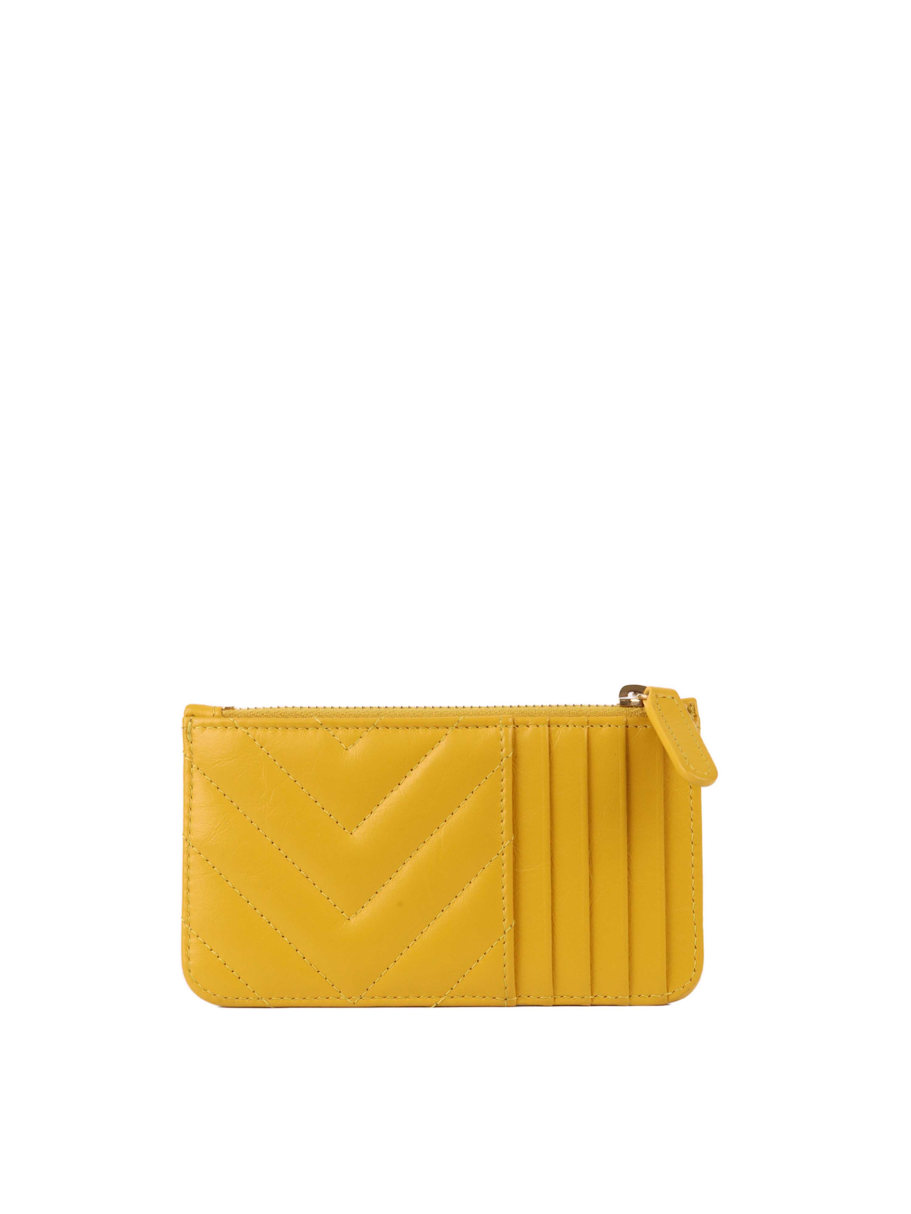 Chanel Yellow Chevron Reissue 2.55 Zip Cardholder.