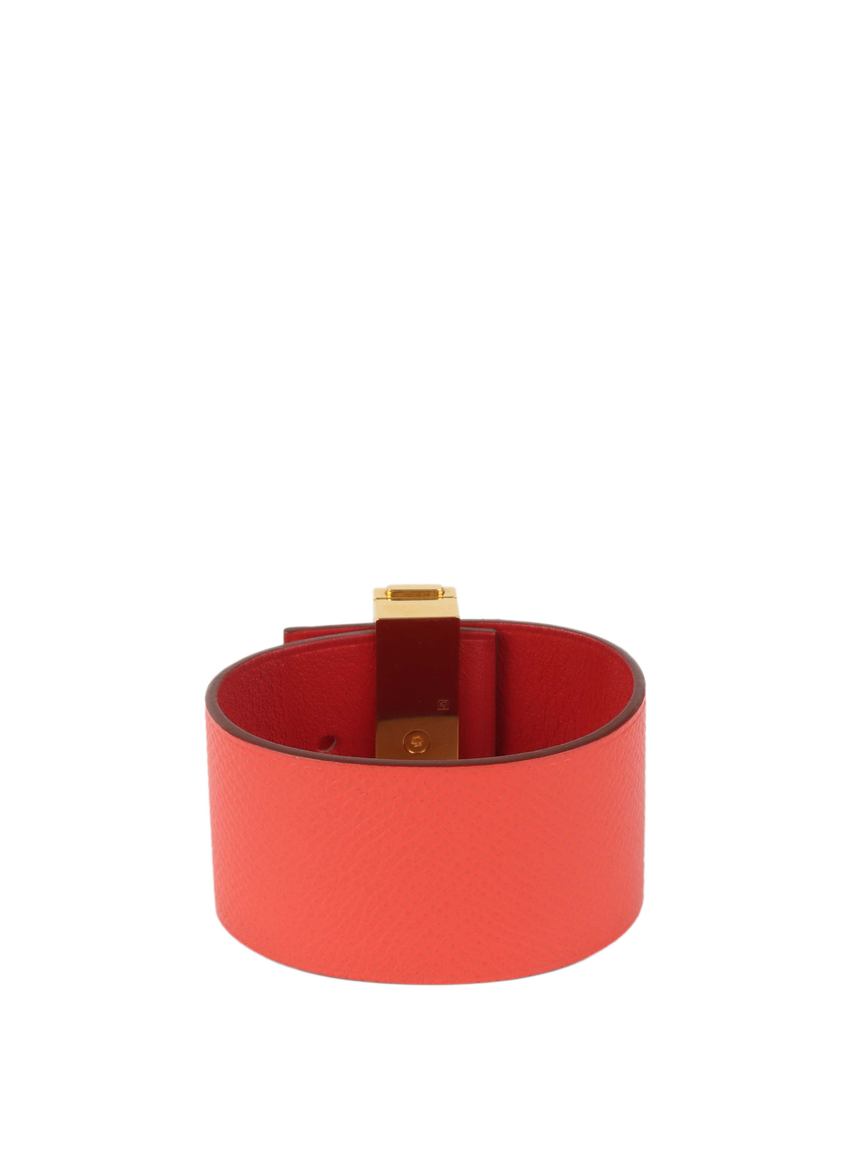 Hermes Rouge Wide Leather Bracelet.