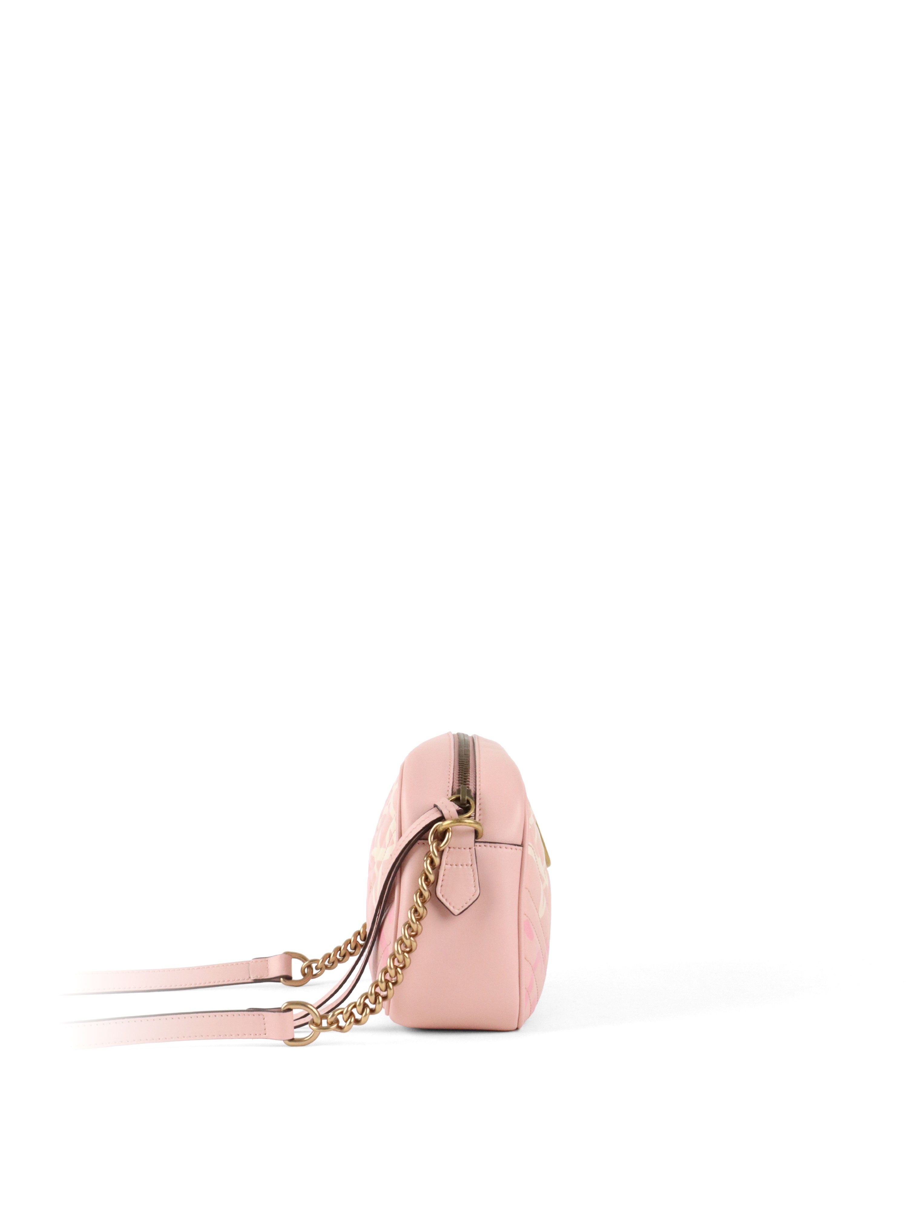 Gucci Pink Small GG Ghost Marmont Matelasse Camera Bag
