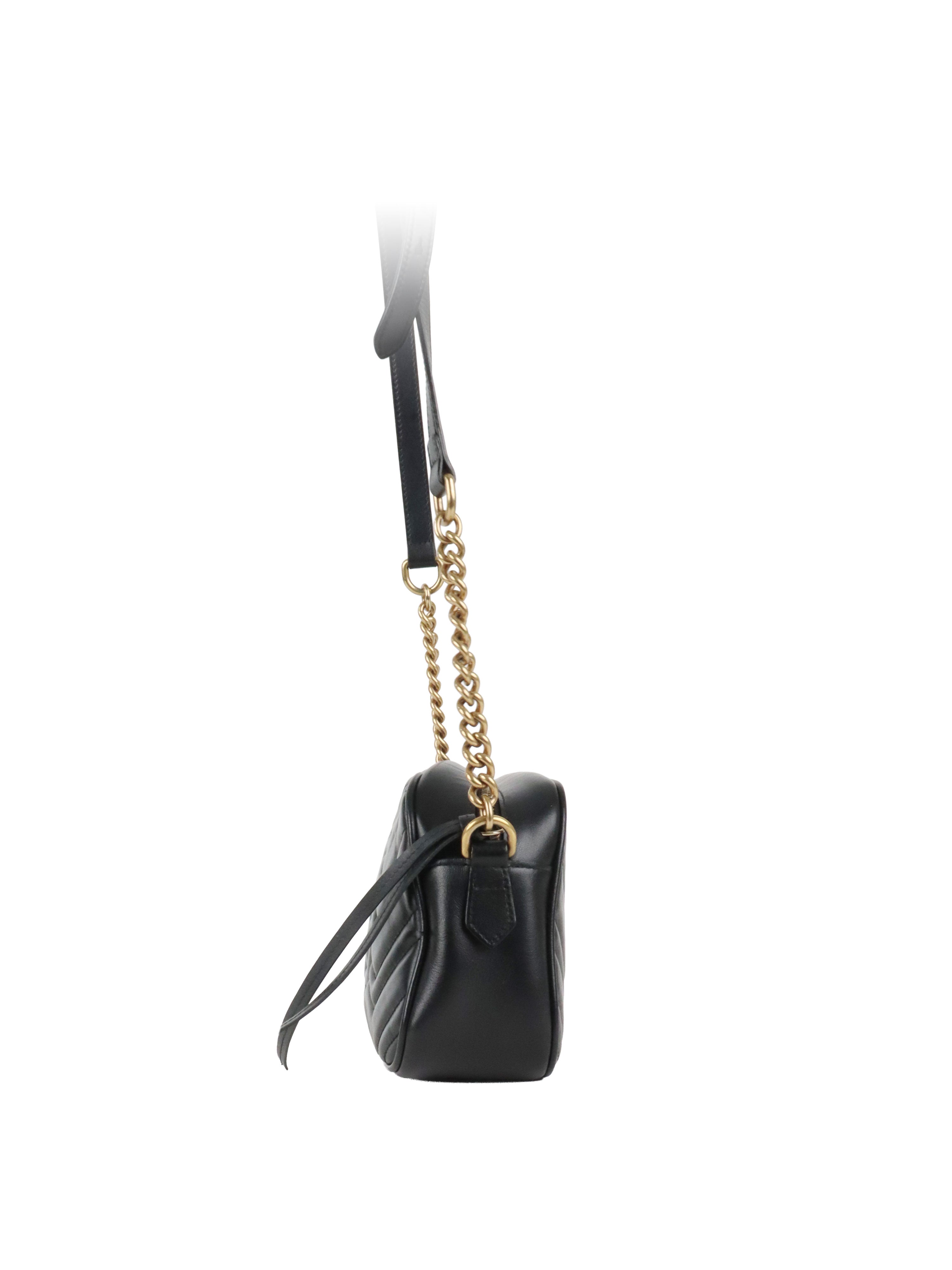 Gucci Black Small GG Marmont Camera Bag.