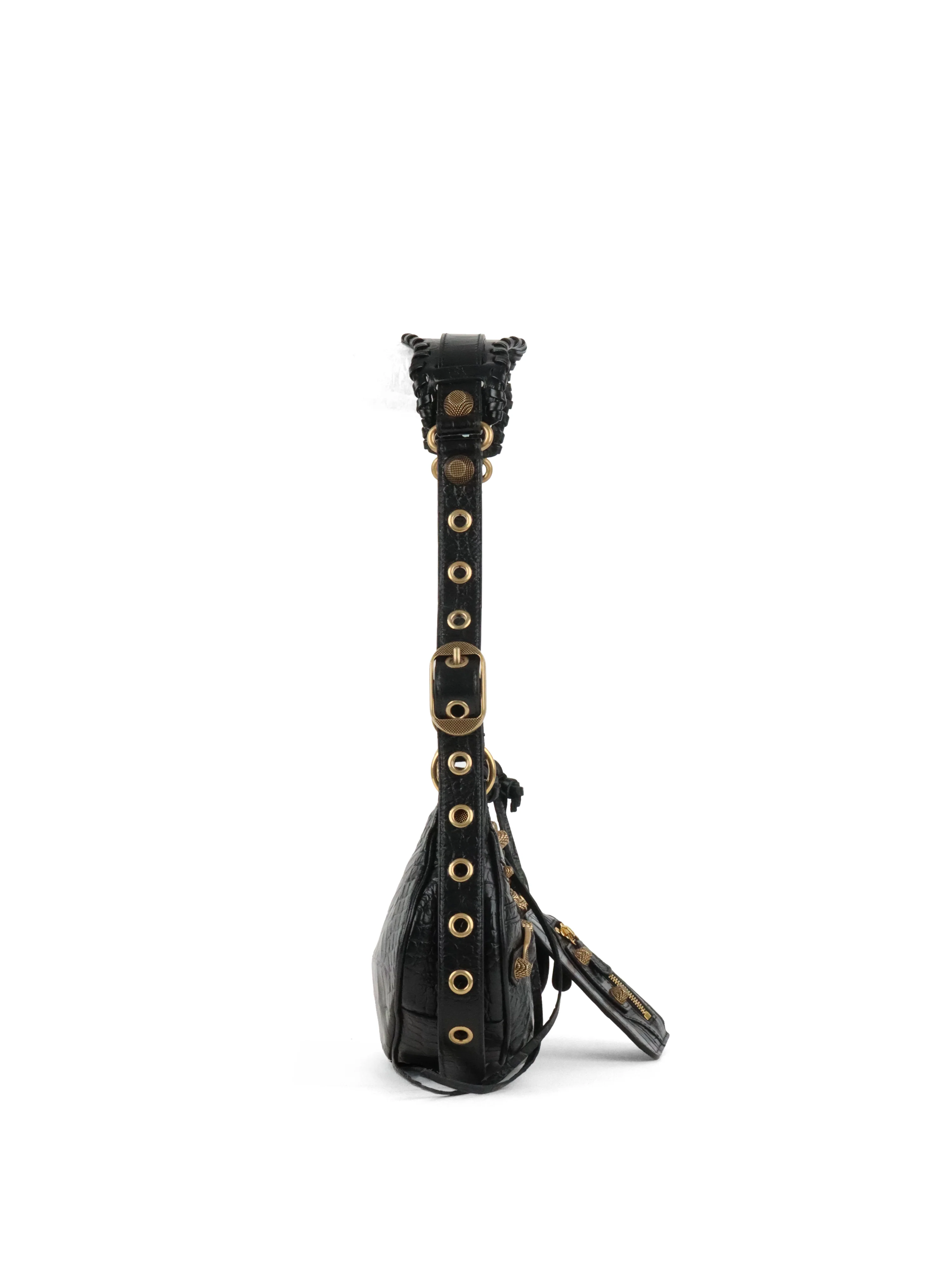 Balenciaga Black Crocodile Embossed Le Cagole XS Shoulder Bag