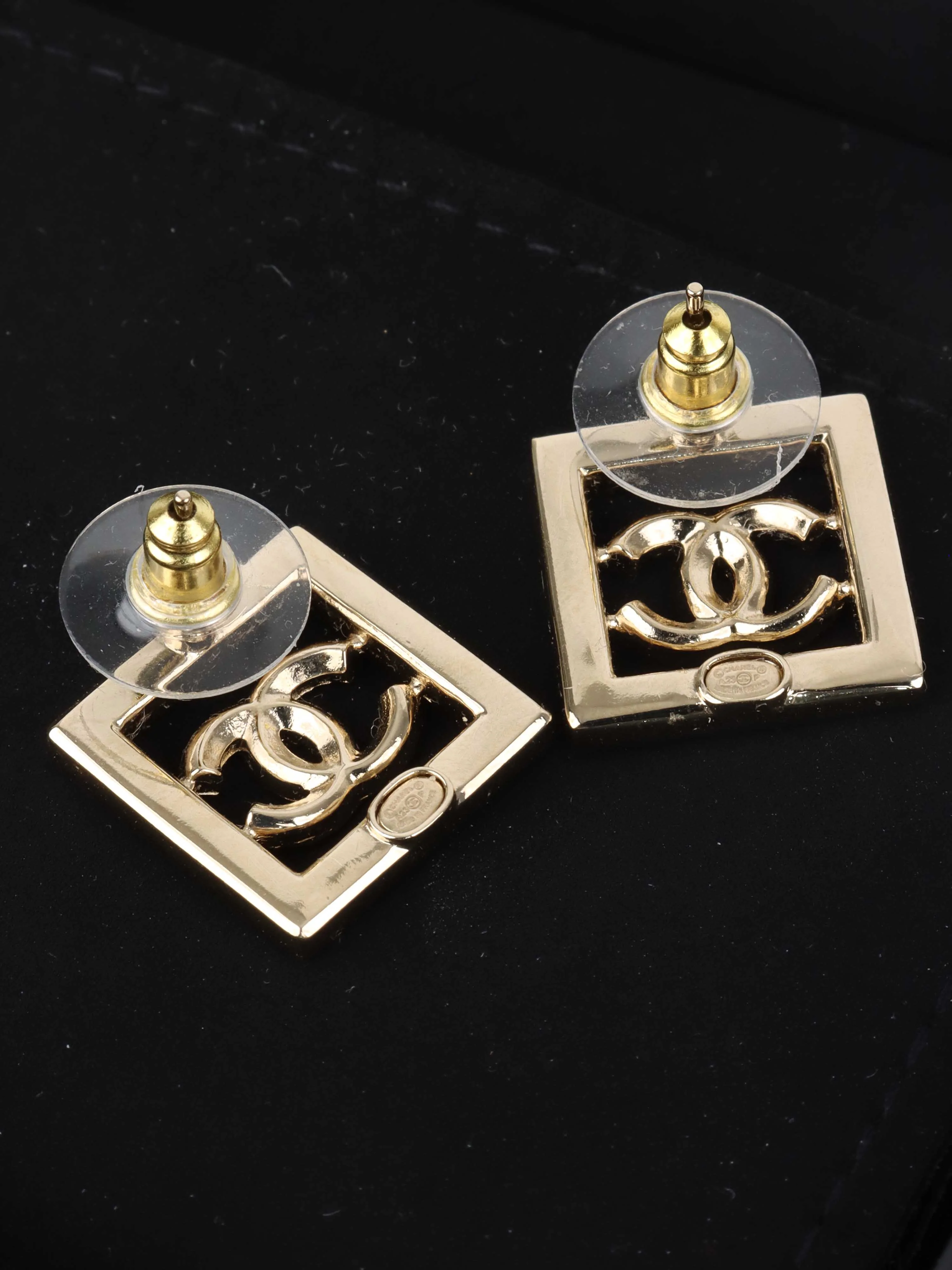 Chanel Gold Square Earrings.