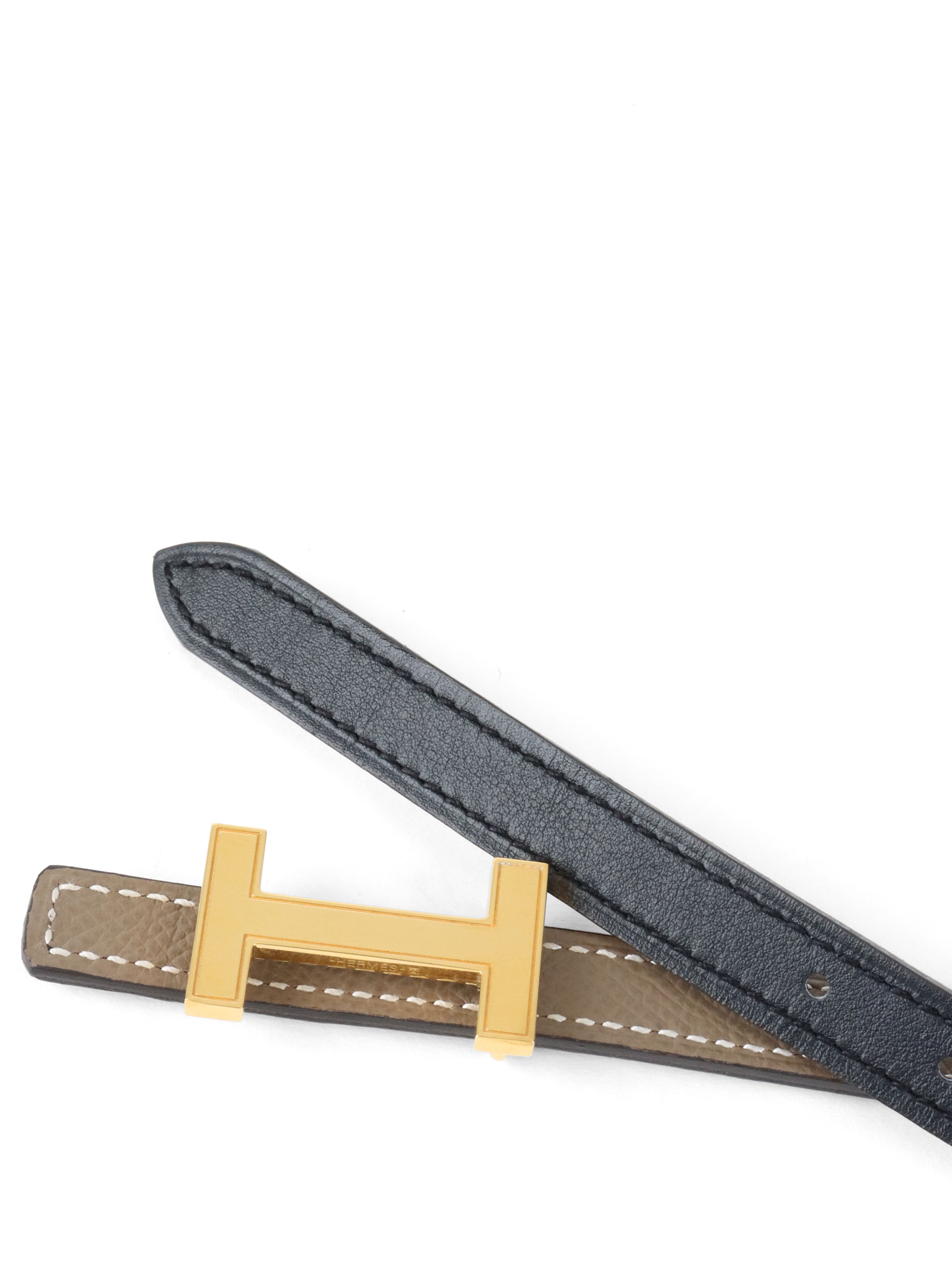Hermes Noir/Etoupe Mini Reversible Belt 13mm