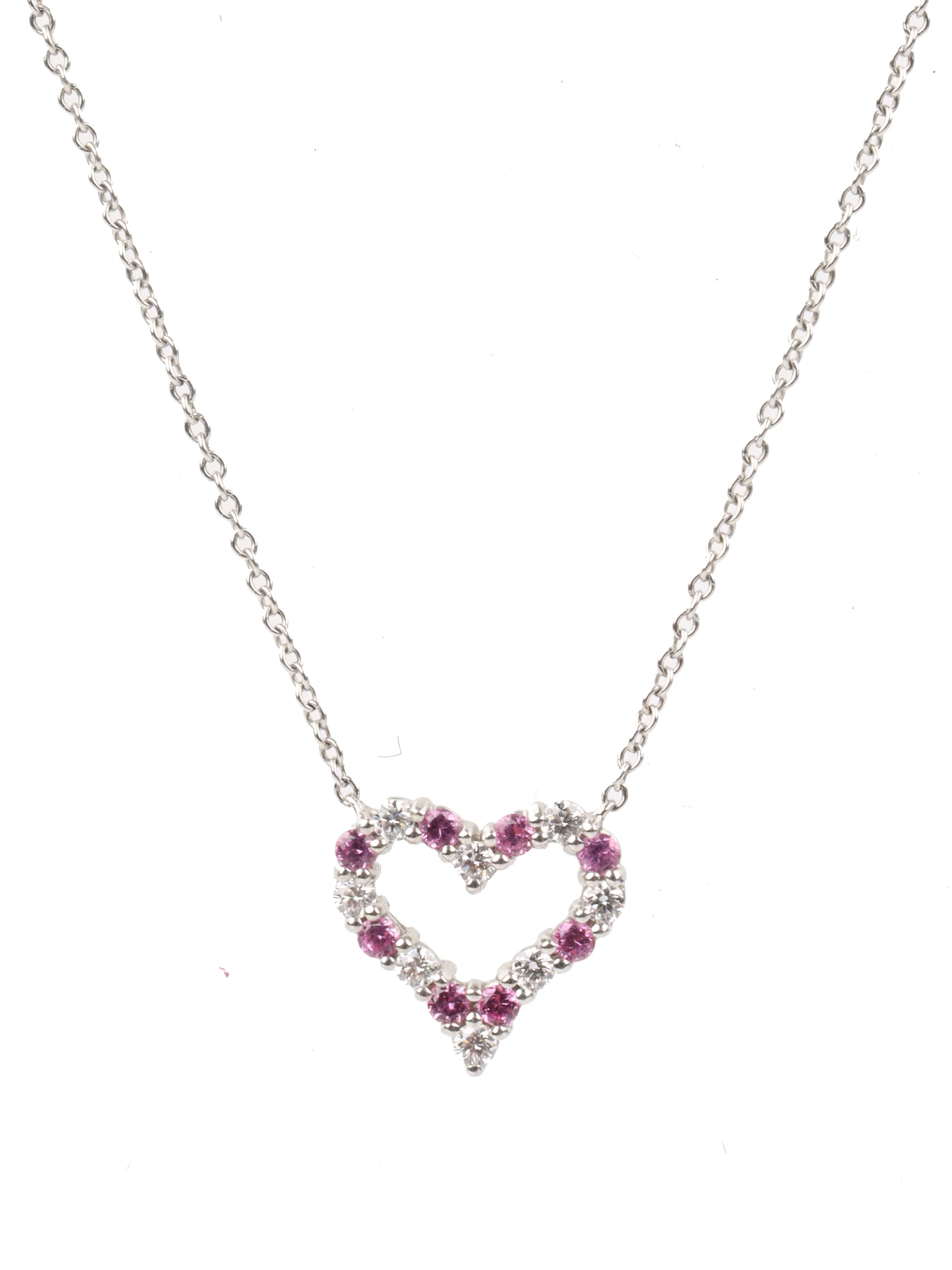 Tiffany  Co Heart Necklace in Pink Sapphires/ White Diamonds Mini