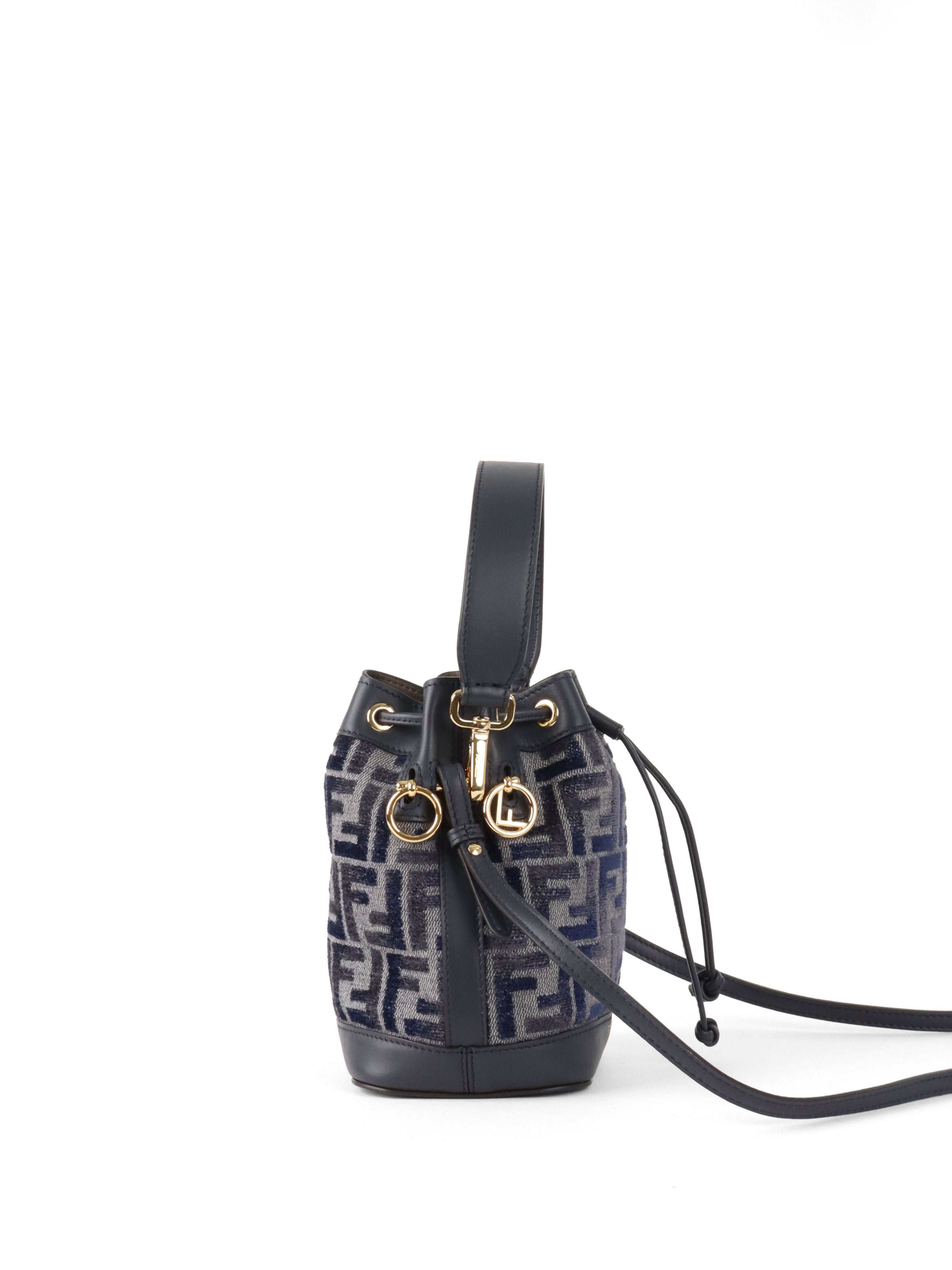 Fendi Mini Navy Fabric Mon Tresor Bucket Bag