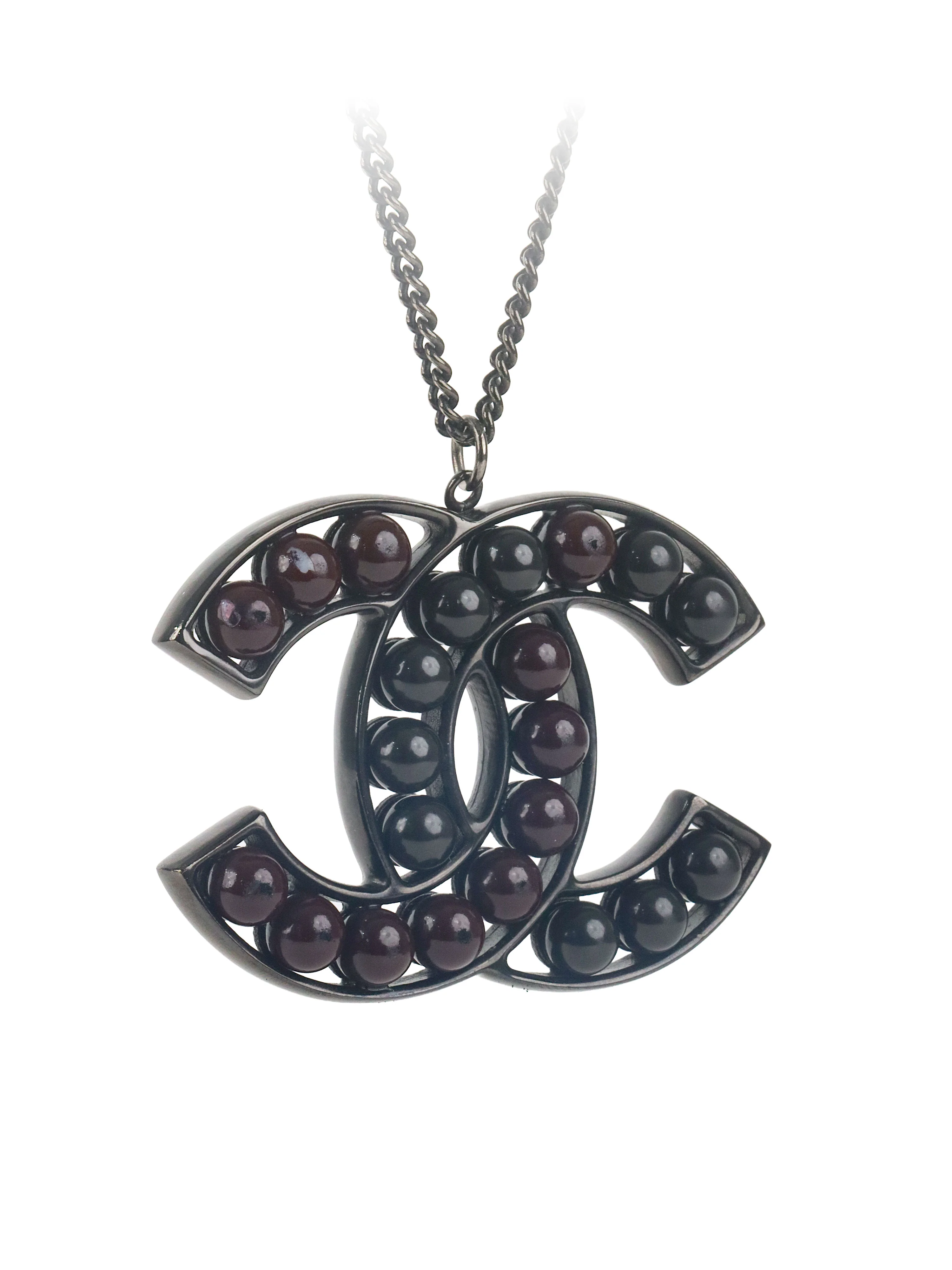 Chanel Black and Dark Burgundy Enamel CC Pendant Necklace