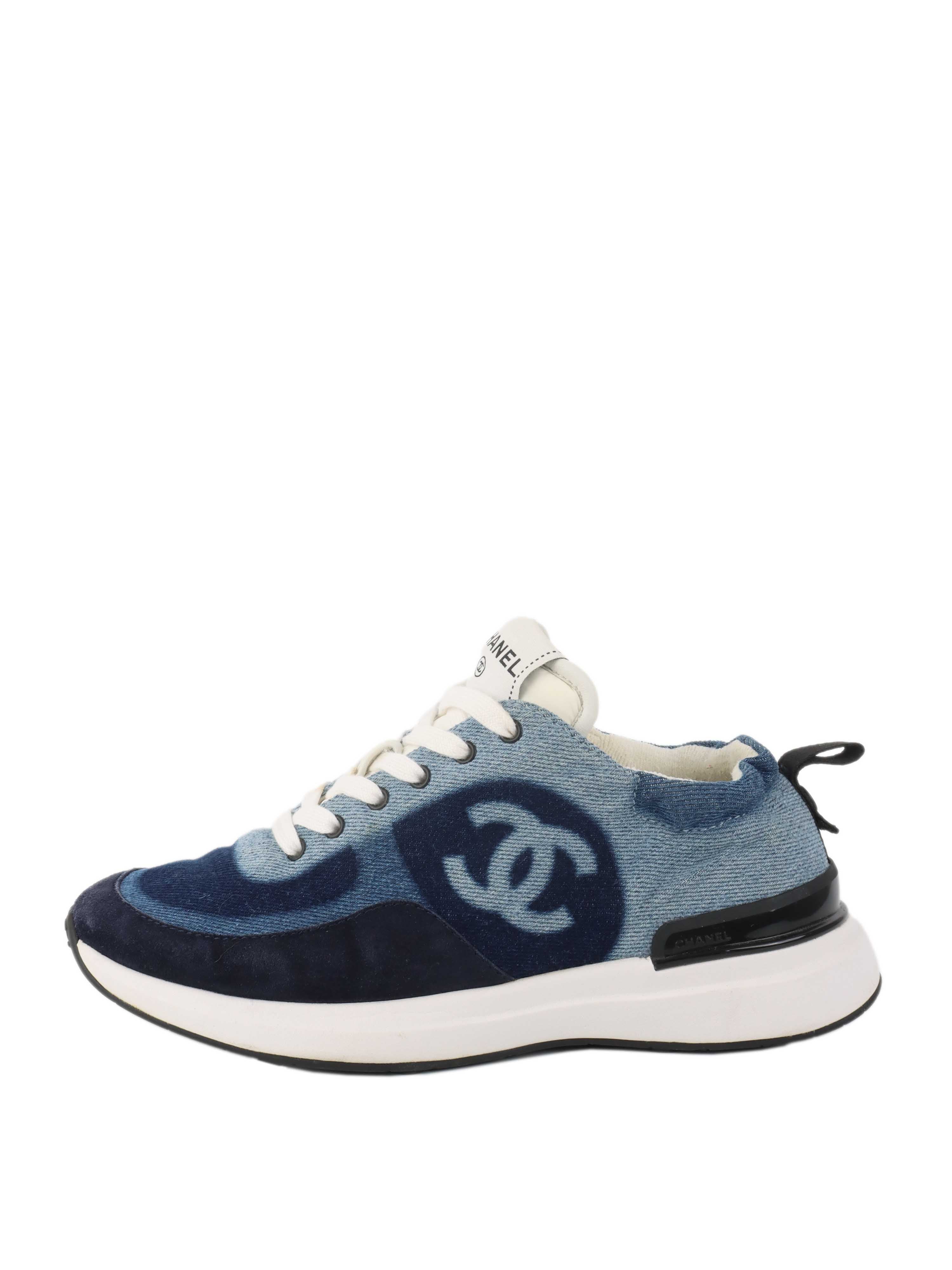 Chanel Blue Denim  White Sneakers.