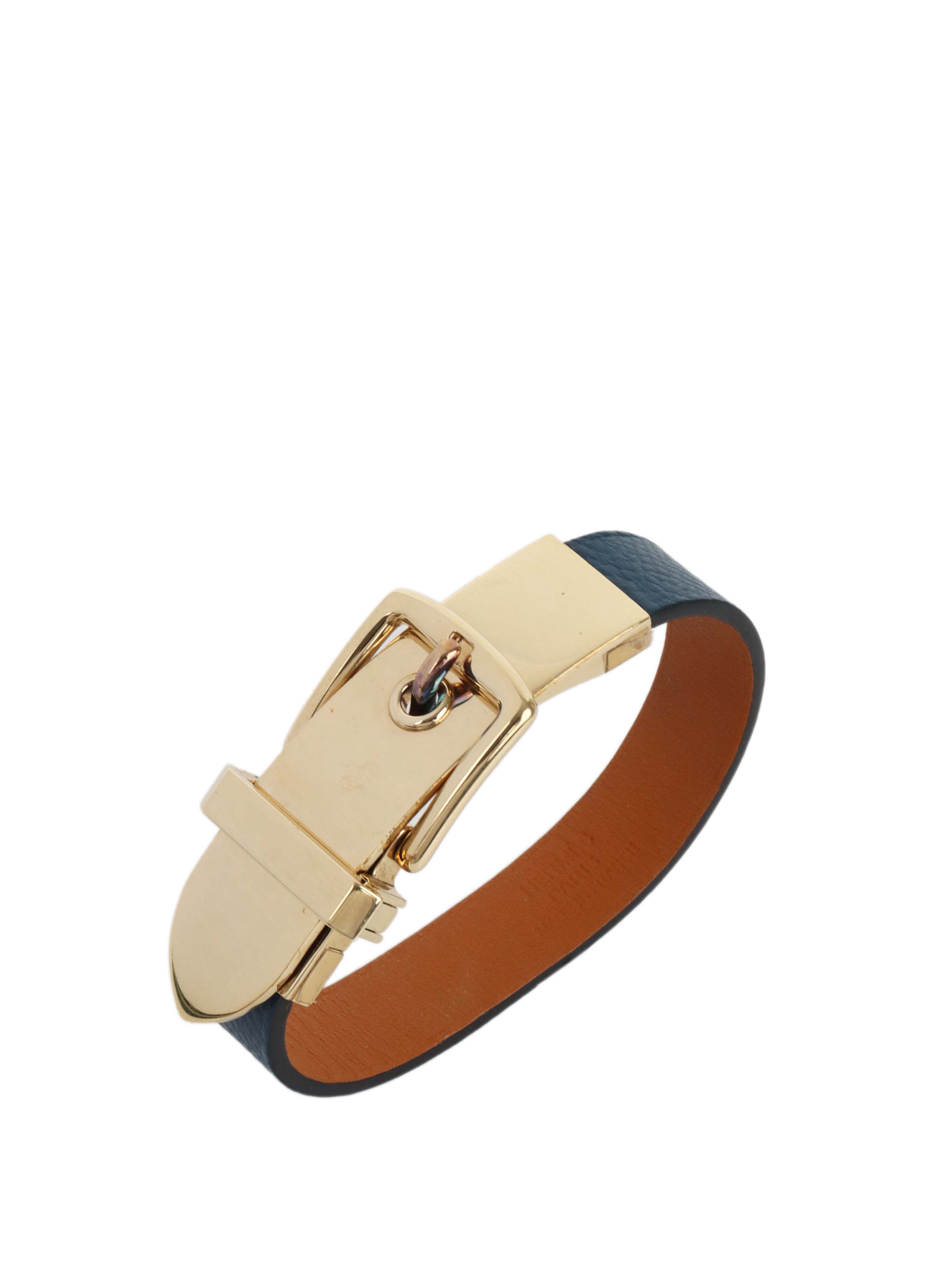 Hermes Navy Leather Buckled Bracelet.