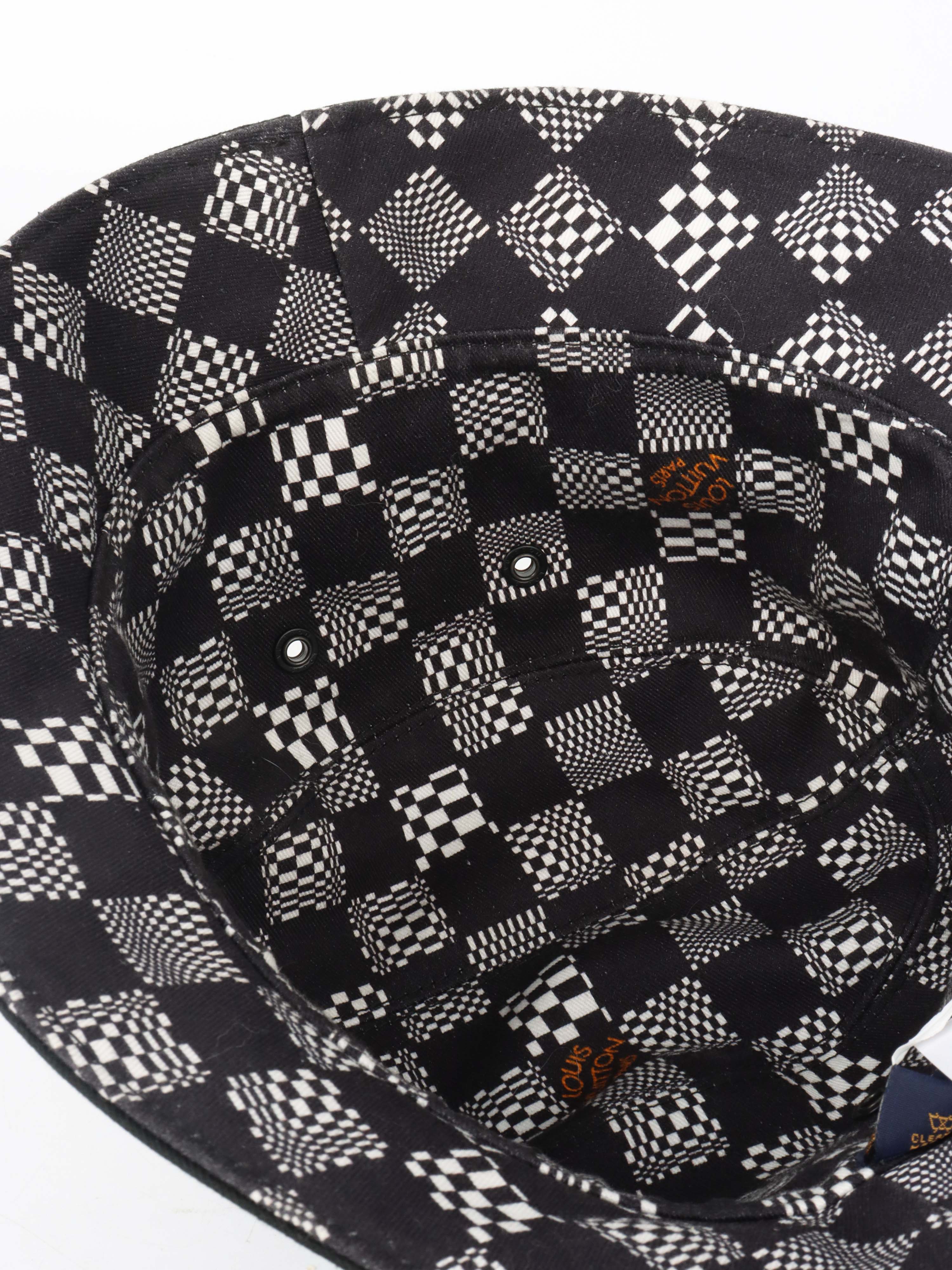 Louis Vuitton Black  White Distorted Damier Reversible Bucket Hat.