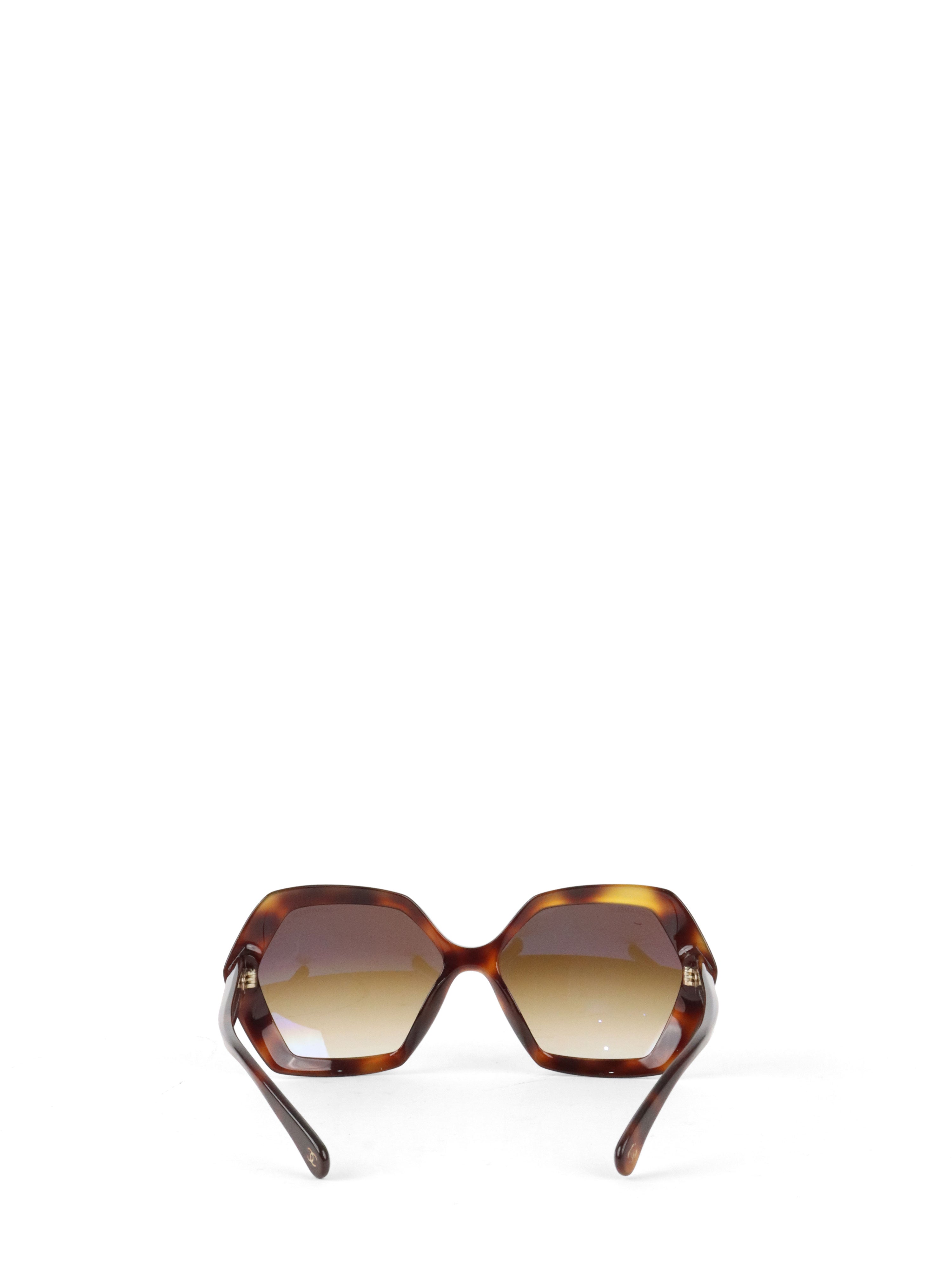 Chanel Brown Tortoise Hexagonal Gradient Sunglasses