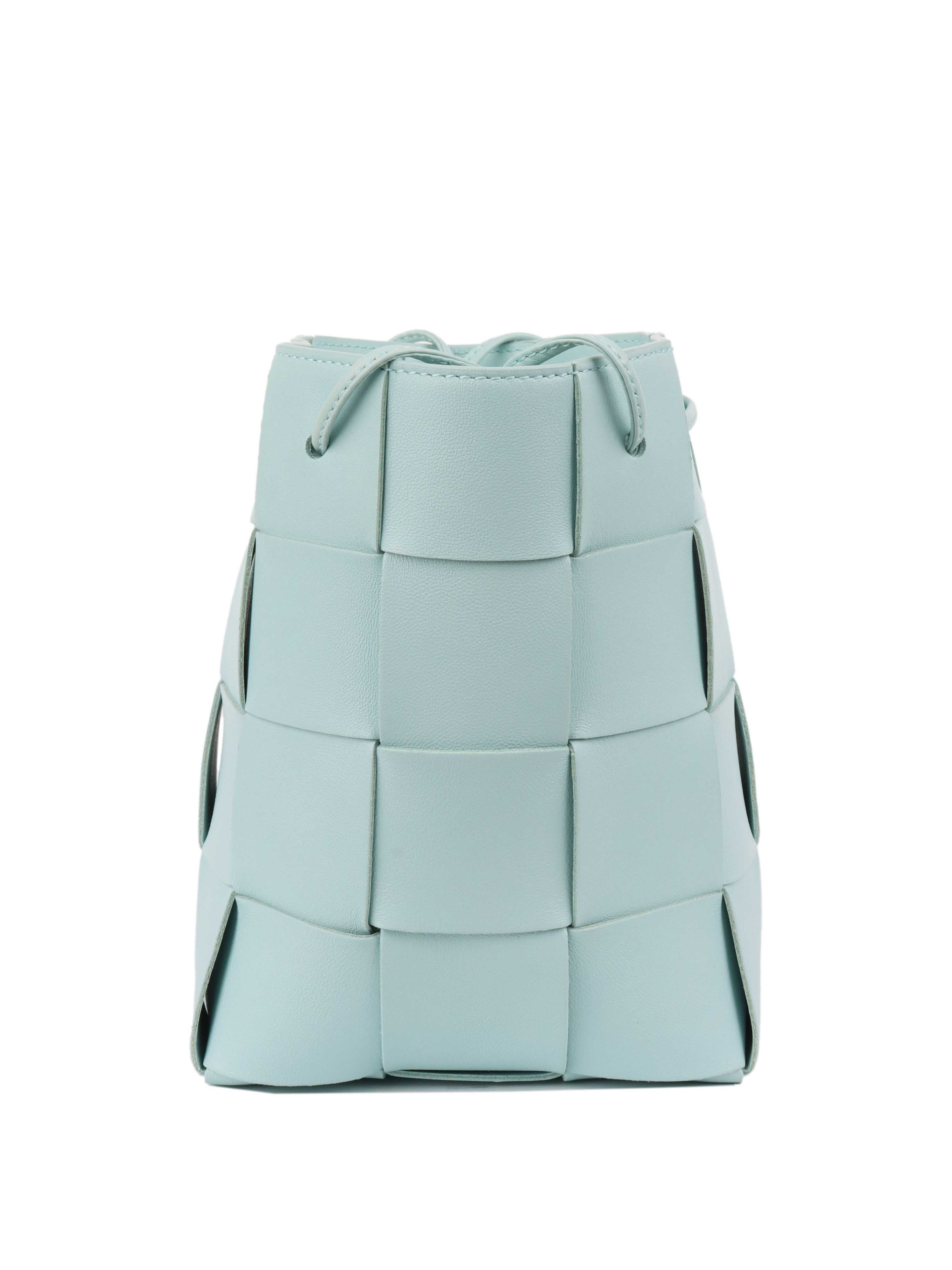 Bottega Veneta Light Blue Small Intrecciato Cassette Bucket Bag.